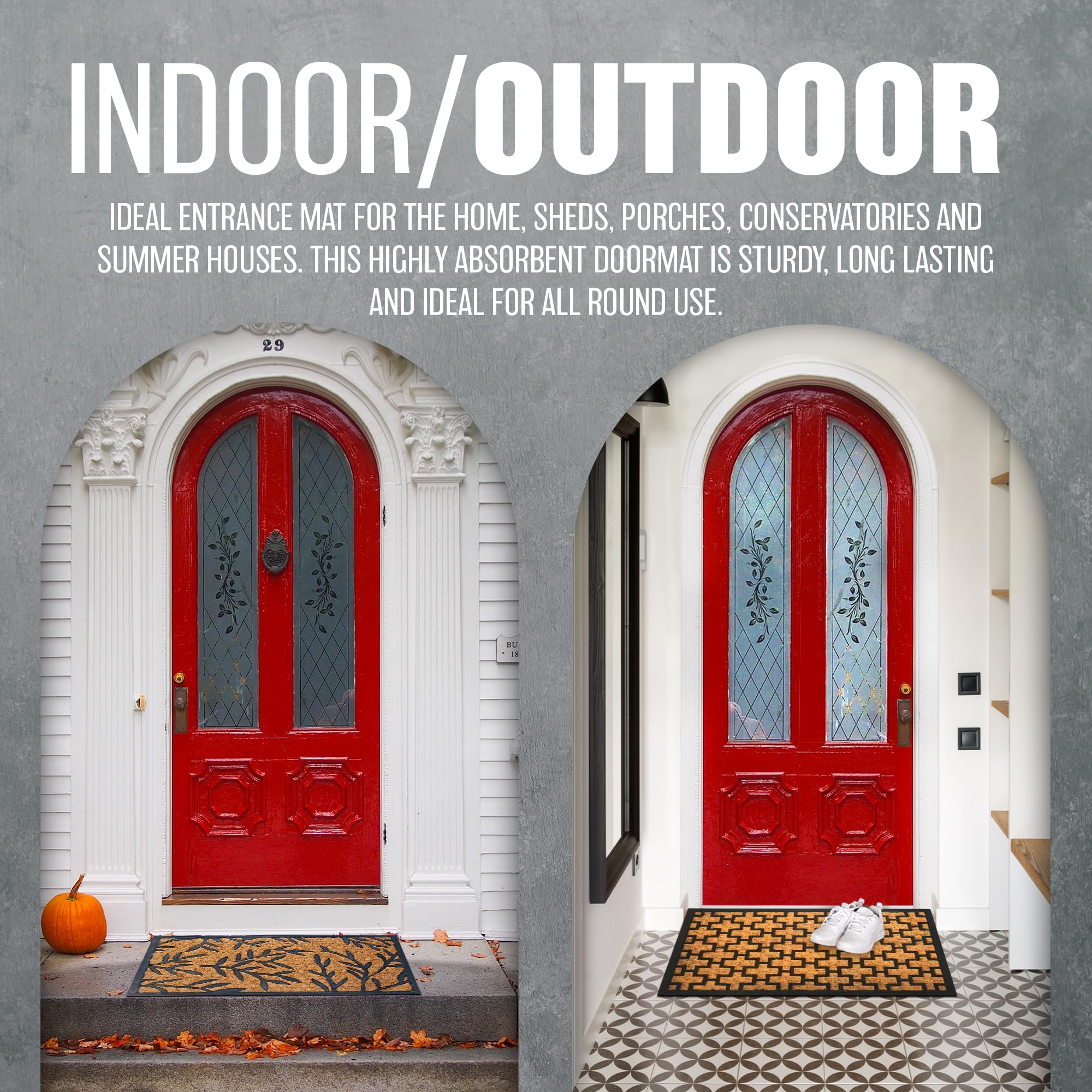 Non-Slip Outdoor Panama Door Mat 40x60cm - Durable Rubber & Natural Coir Welcome Mat for Porch, Entrance, Home - Waterproof & Weather-Resistant for All Seasons (Ideal for Front Door, Patio, Deck)