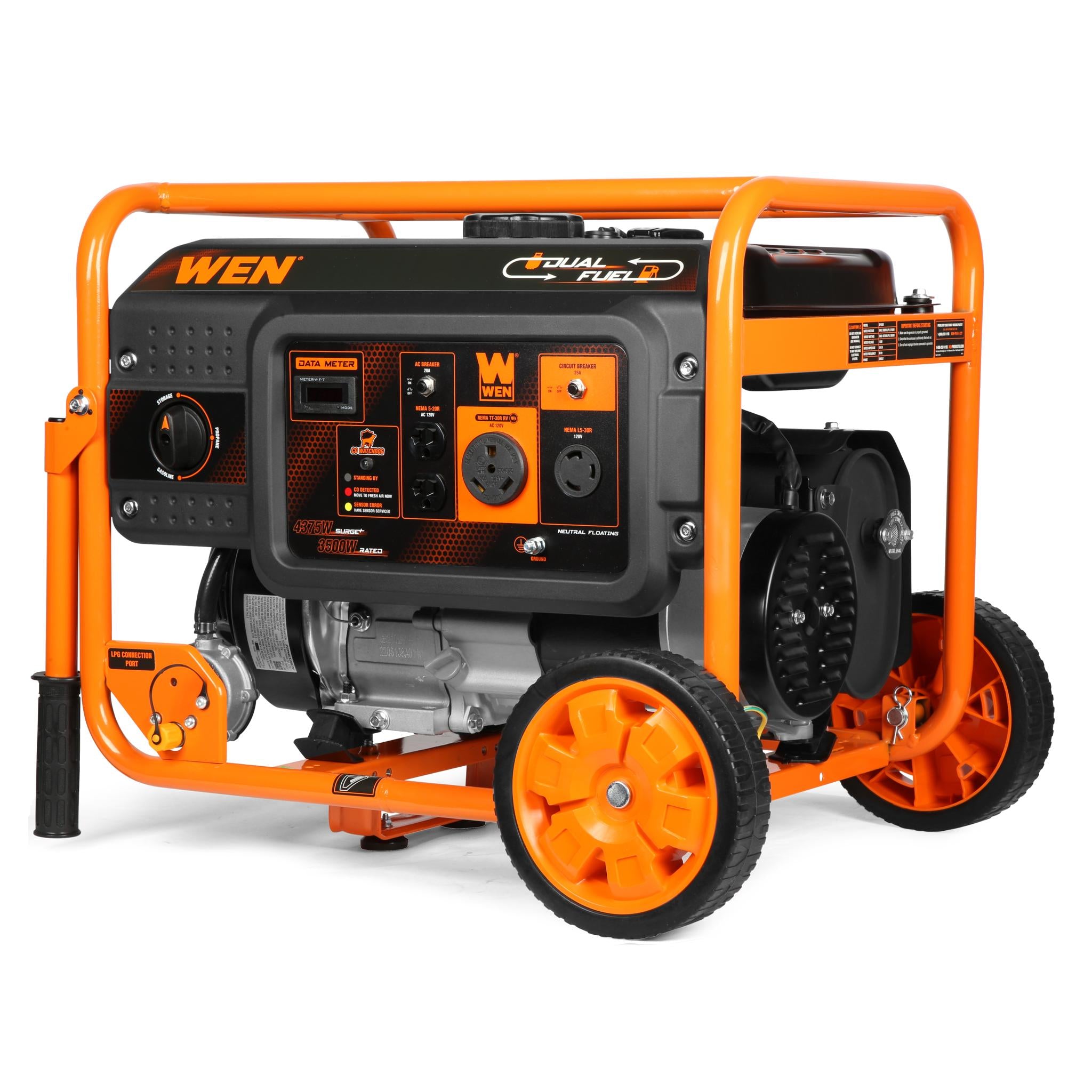 WEN DF430X 4375W Dual Fuel Portable Generator with Wheel Kit & CO Sensor - Perfect for Camping, Home Backup Power & Outdoor Events