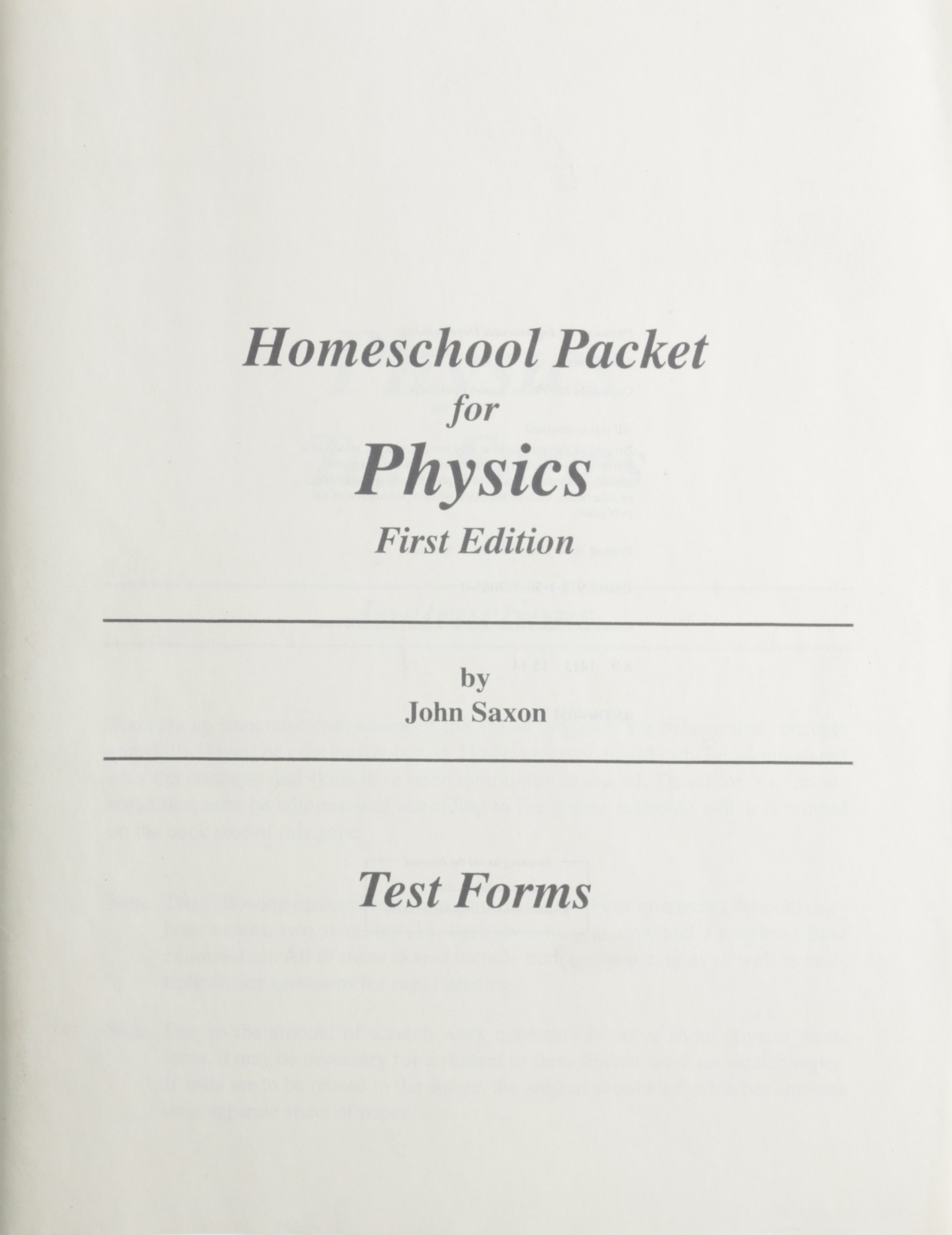 Saxon Physics Test Forms - Complete Home Study Packet for High School & College Students | Perfect for Self-Paced Learning & Exam Preparation