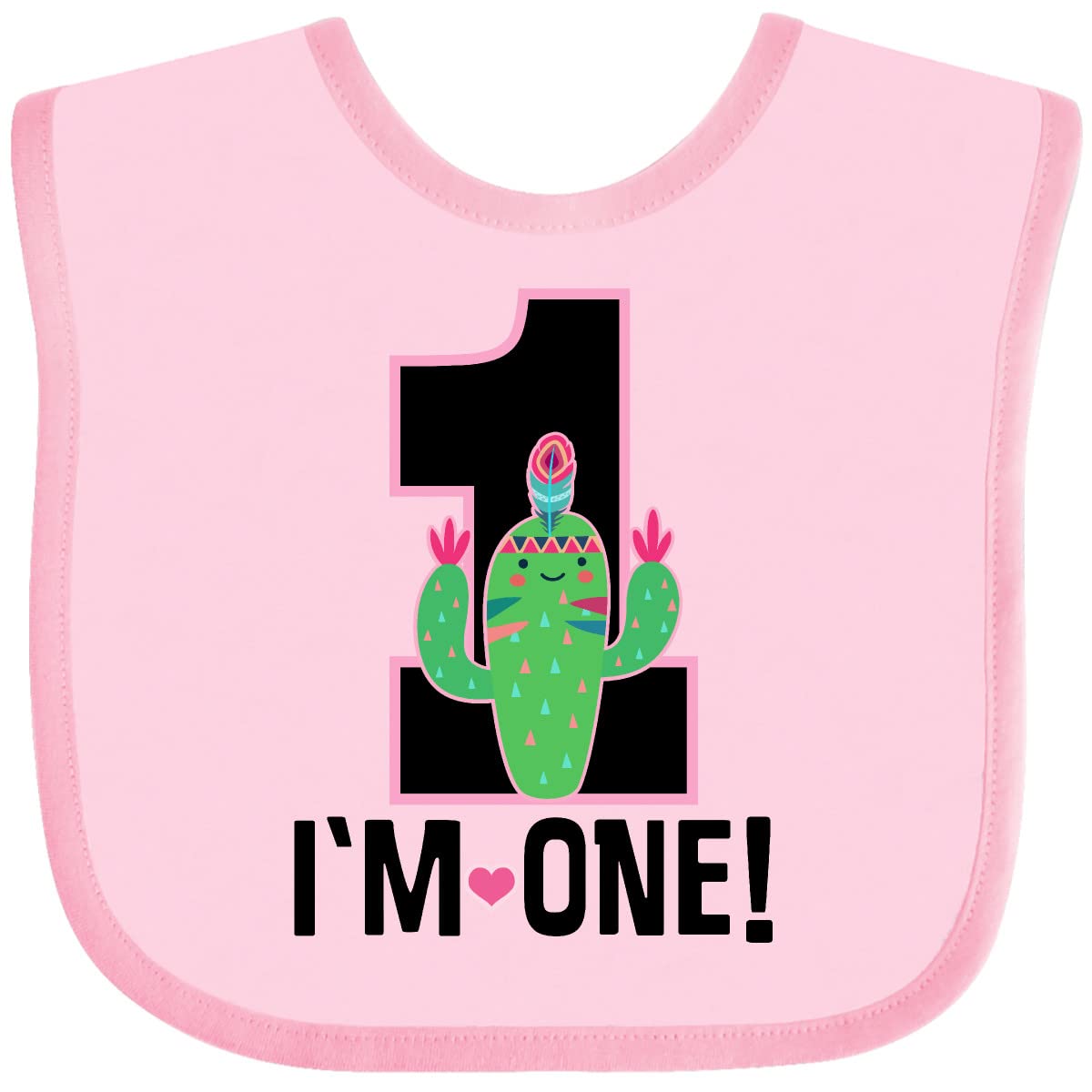 Inktastic 1st Birthday Cactus Baby Bib for Girls - Adorable 1 Year Old Birthday Outfit Accessory - Perfect for Birthday Photos, Parties & Special Occasions