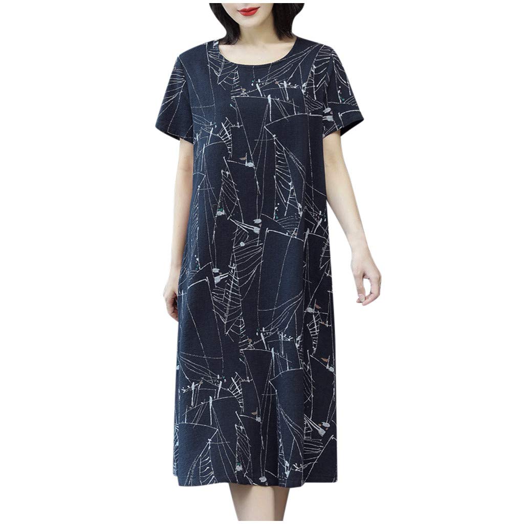LVOFTJU Women's Casual Long Sleeve Printed O-Neck Loose Dress - Flowy Short Pink Fashion Dress for Daily Wear, Office, Dating & Summer Outfits