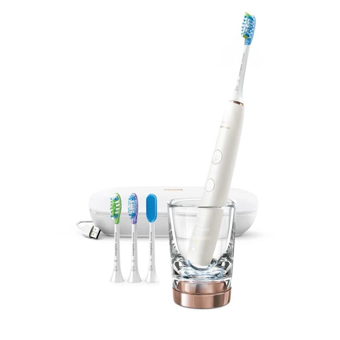 Philips Sonicare HX9924/61 DiamondClean Smart Electric Toothbrush - 5 Brushing Modes, 3 Intensity Levels, USB Travel Case & Glass Charger - Perfect for Travel, Home & Professional Dental Care
