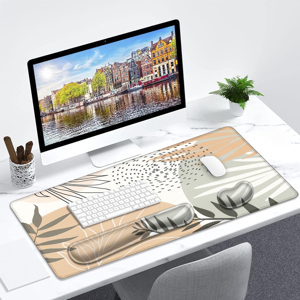 Ergonomic Keyboard Mouse Pad Set - XXL Gaming Desk Mat with Wrist Rest for Pain Relief | Perfect for Office & Gaming Setup