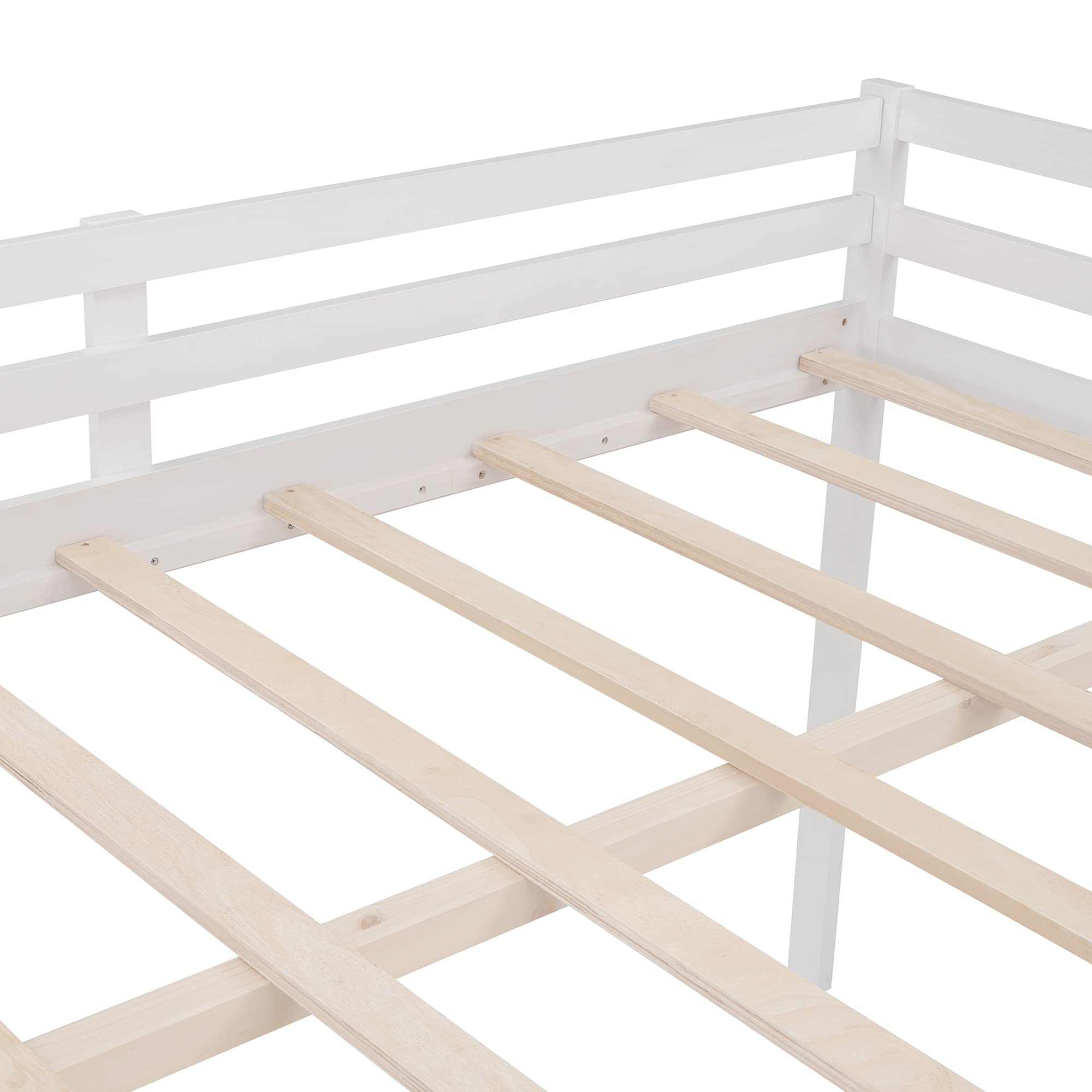 SOFTSEA Full Size Low Loft Bed with Slide & Built-in Ladder - Sturdy Wooden Bunk Bed for Kids, Boys & Girls (White) - Perfect for Small Bedrooms, Playrooms & Dorm Rooms