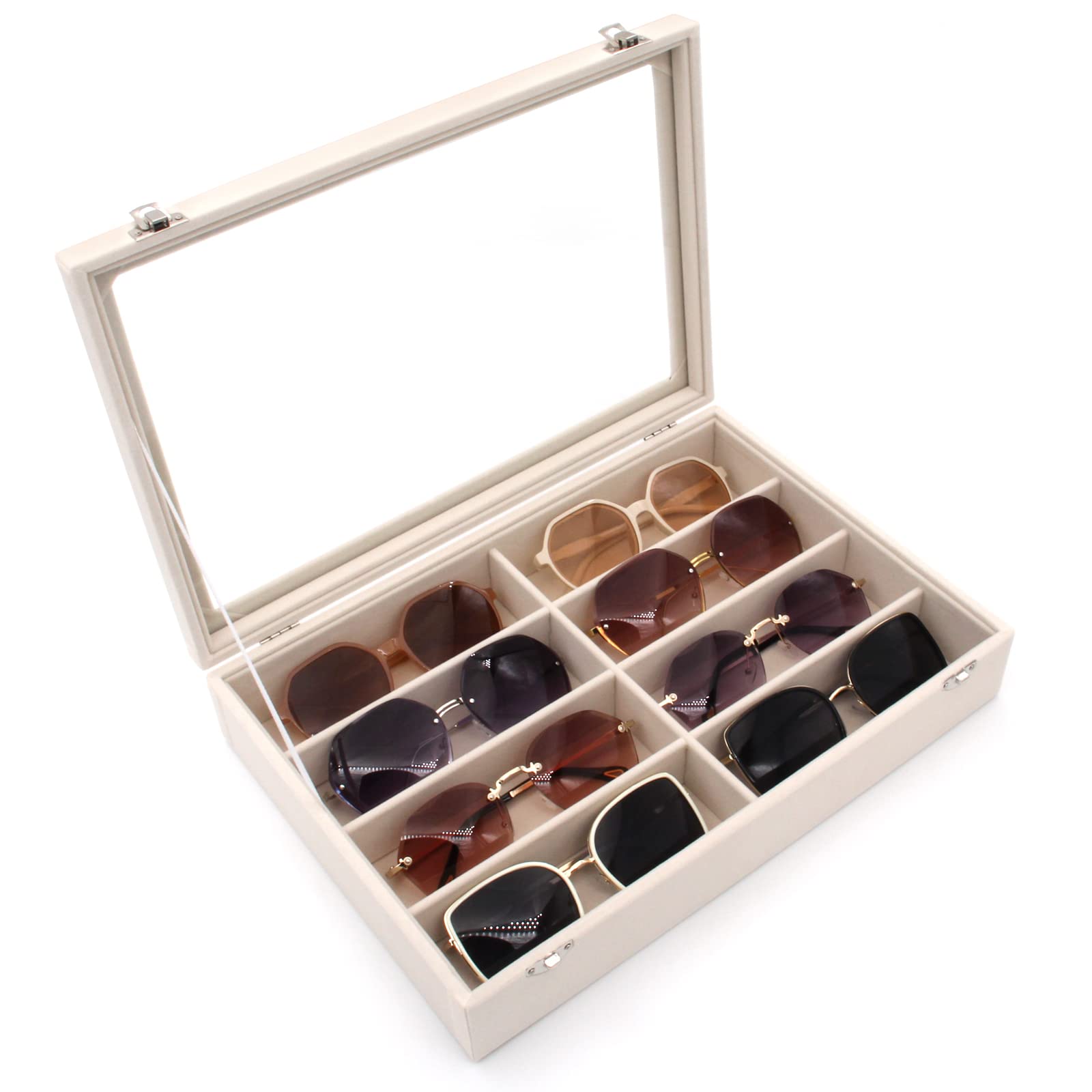 Premium Velvet Sunglasses Organizer - 8 Slot Eyewear Storage Box & Display Case for Sunglasses, Glasses, Reading Glasses | Perfect for Home, Office, Travel & Retail Store Display
