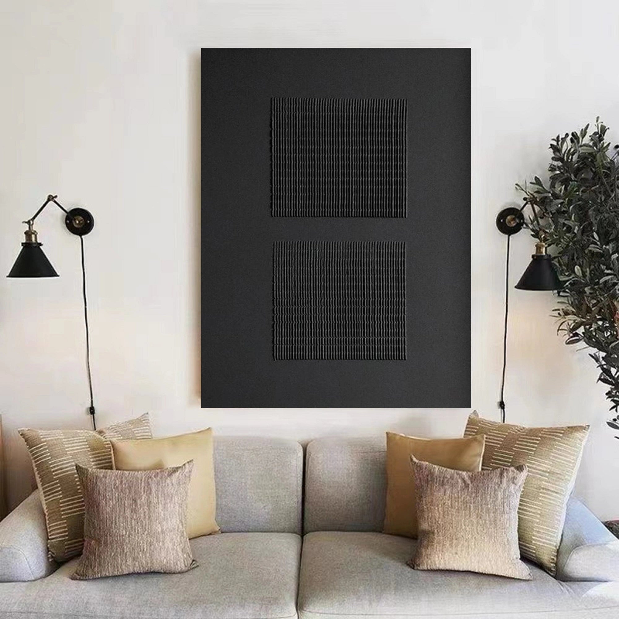Black Minimalist Textured Painting Canvas Wall Art - Modern Abstract Home Decor for Living Room, Bedroom & Office #MZ012