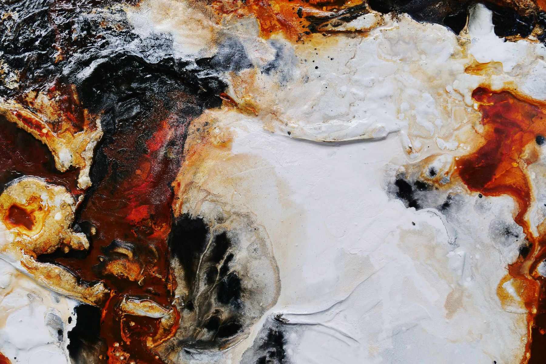 240cm x 100cm Rust Black White Textured Abstract Painting - Granite & Rust Inspired Wall Art for Modern Living Room & Office Decor