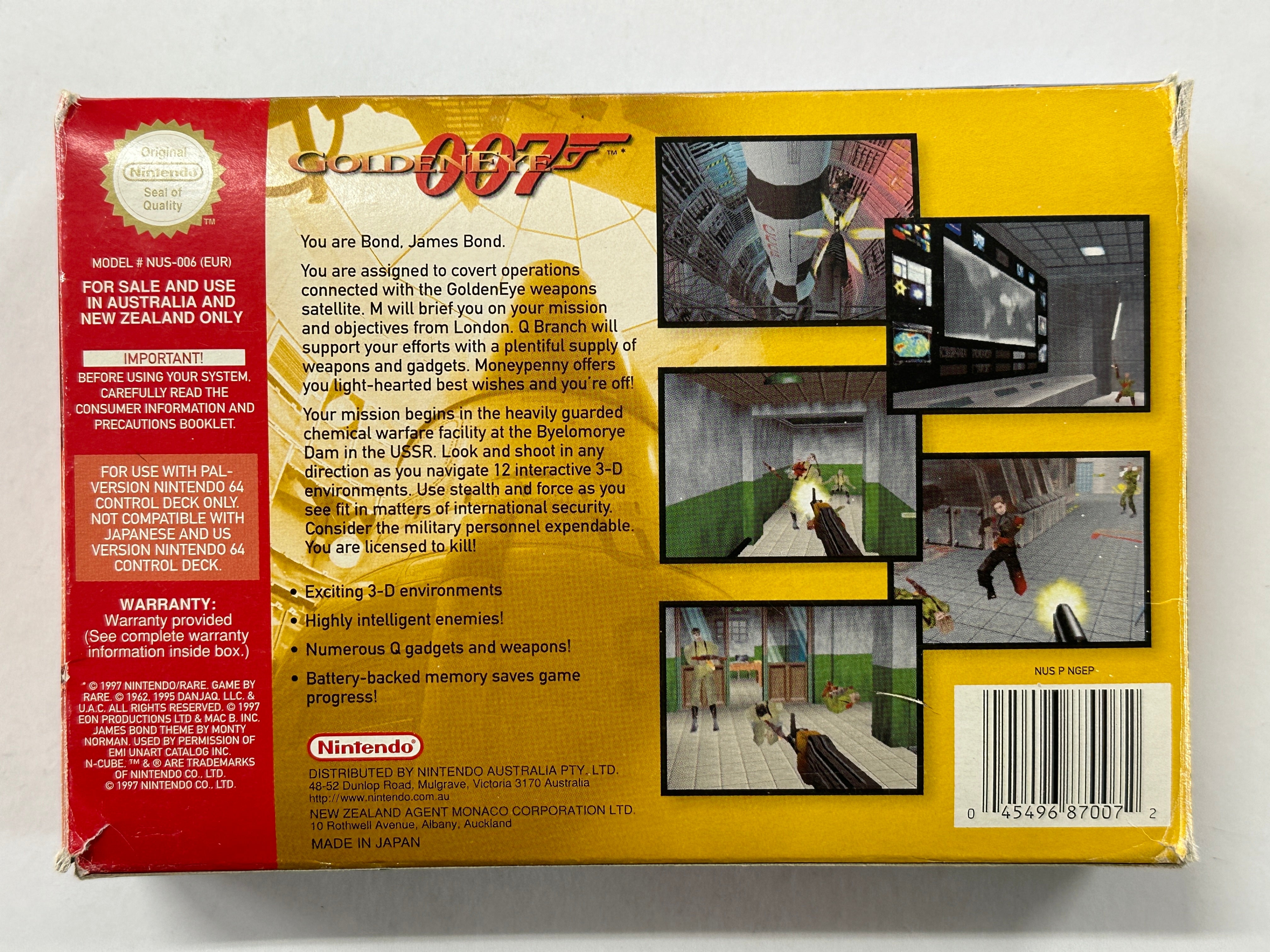 GoldenEye 007 Nintendo 64 Complete In Box - Retro Video Game Collector's Edition for N64 Console - Perfect for Gaming Nostalgia and Display Collections