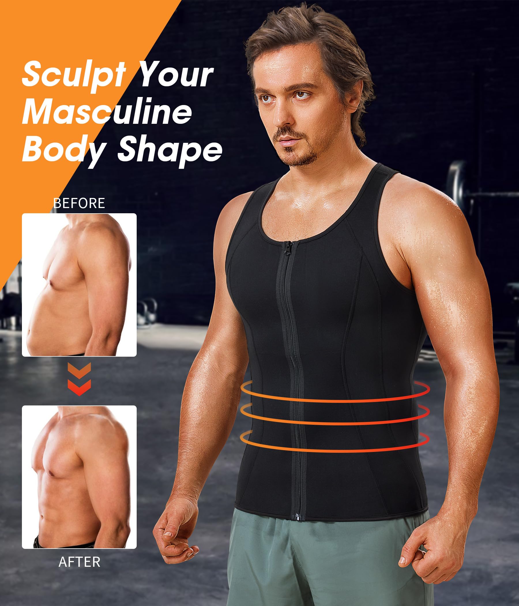 BRABIC Men's Sauna Sweat Vest Tank Top - Weight Loss Waist Trainer Shirt for Workout & Gym | Slimming Fitness Apparel for Men | Perfect for Sauna Sessions, Running & Home Exercise