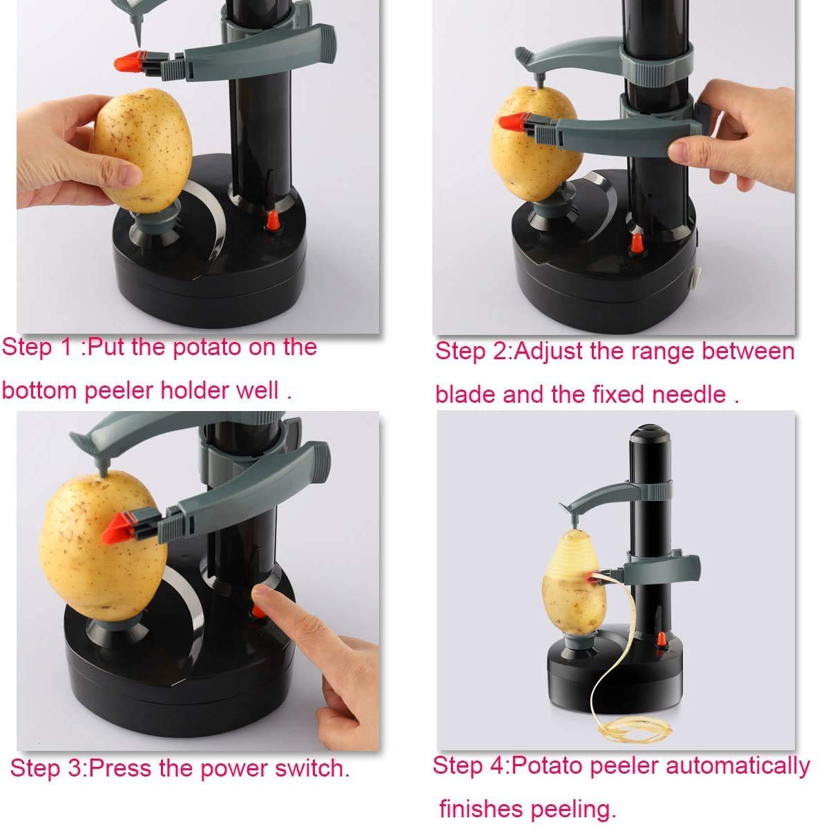 Electric Potato Peeler - Automatic Rotating Stainless Steel Vegetable & Fruit Peeler for Potatoes, Apples, Carrots - Kitchen Peeling Tool (Black) | Perfect for Home Cooking, Meal Prep & Commercial Kitchens