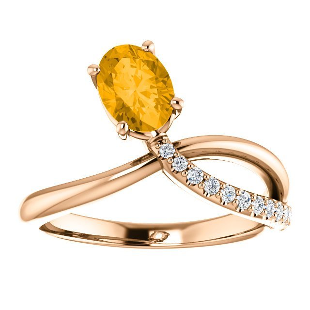 14K Gold 0.72 Ct Citrine & 1/10 CTW Diamond Bypass Ring - Elegant Jewelry for Women, Perfect for Weddings, Anniversaries & Special Occasions