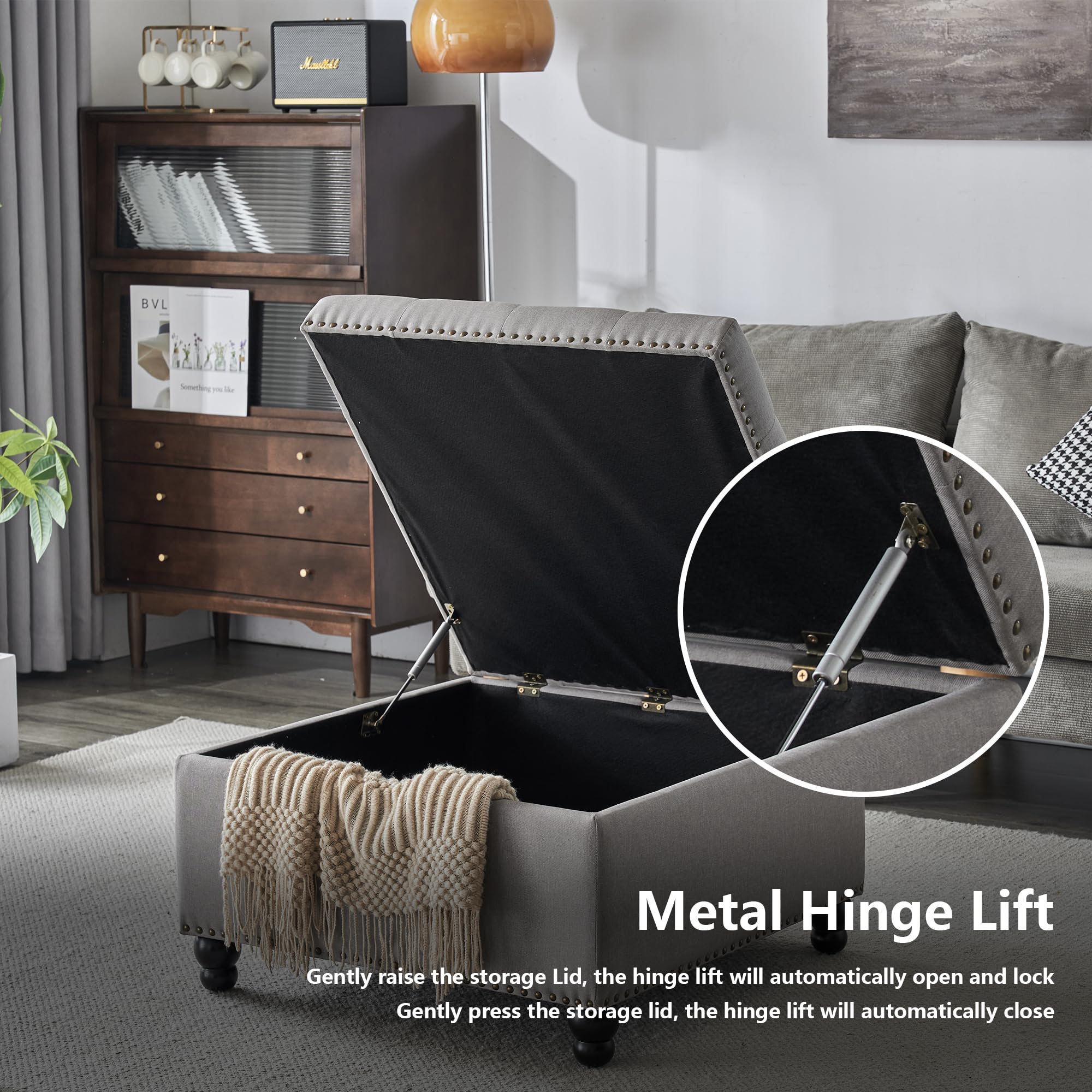 Square Storage Ottoman Bench - Oversized Coffee Table Ottoman with Hidden Storage for Living Room | Perfect for Extra Seating, Footrest & Home Organization