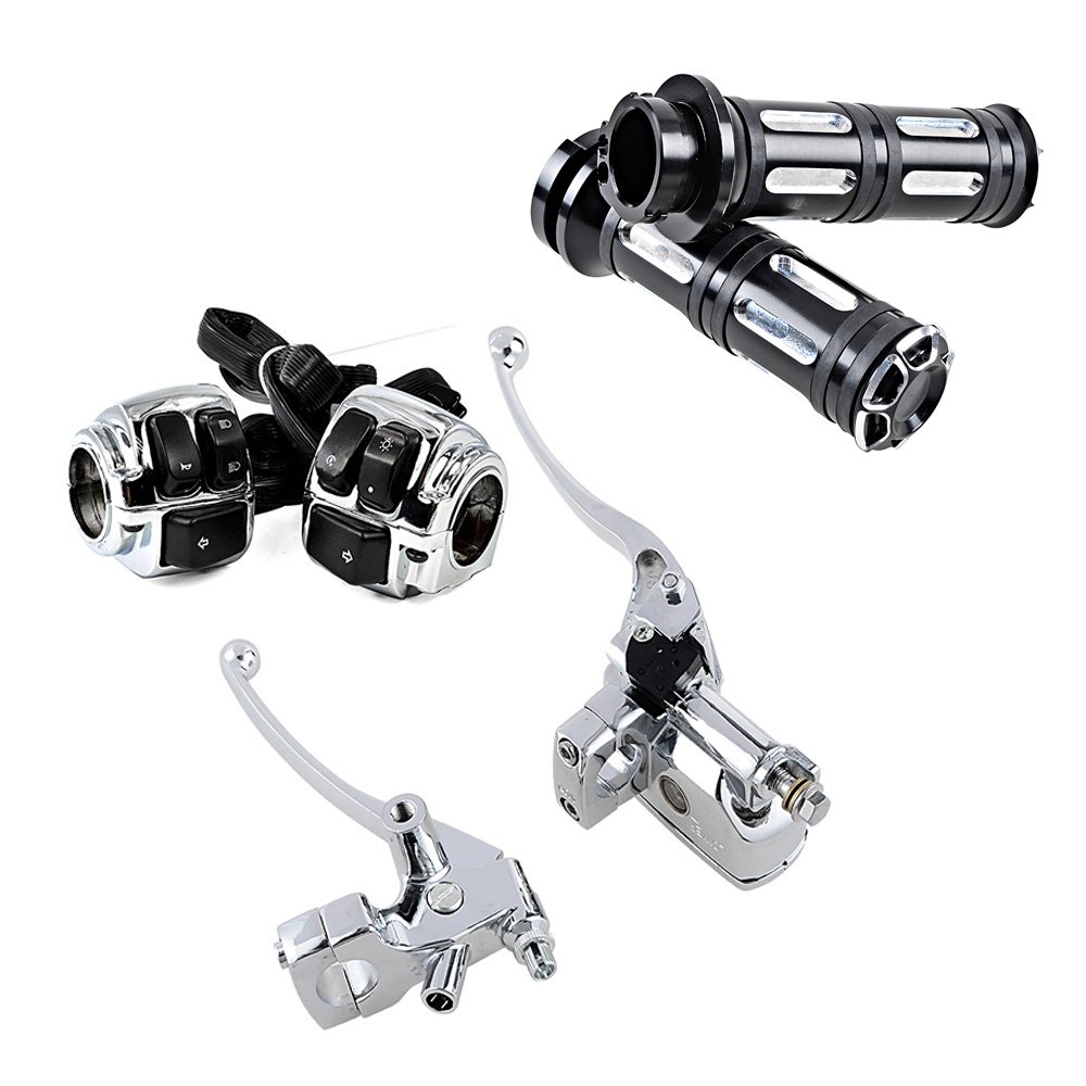 Chrome Harley-Davidson Horn Turn Signal Headlight Switch Kit with Hydraulic Brake Master Cylinder, Clutch Levers & Hand Grips - Compatible with 1996-2012 Softail, Dyna, Sportster, V-Rod 1