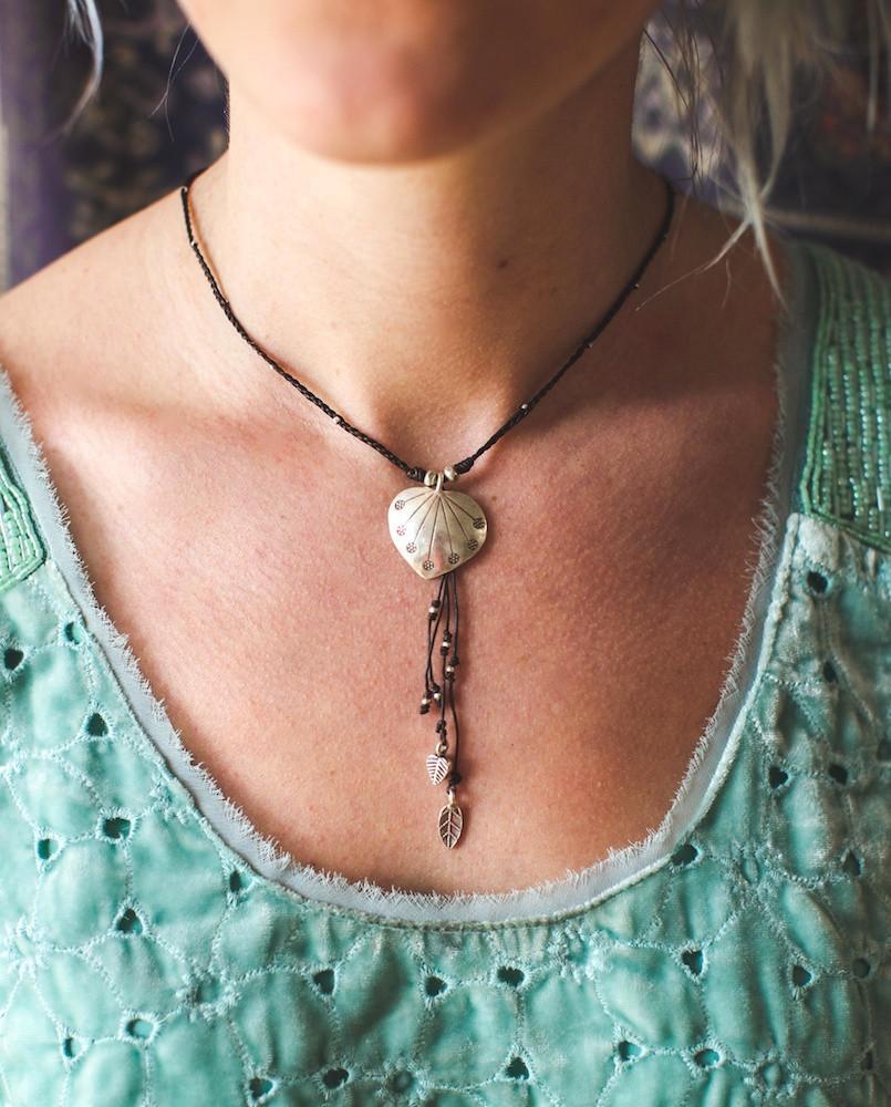 Hill Tribe Heart and Feather Necklace - Handmade Bohemian Jewelry for Women, Unique Tribal Pendant Necklace - Perfect for Festivals, Boho Fashion & Layering