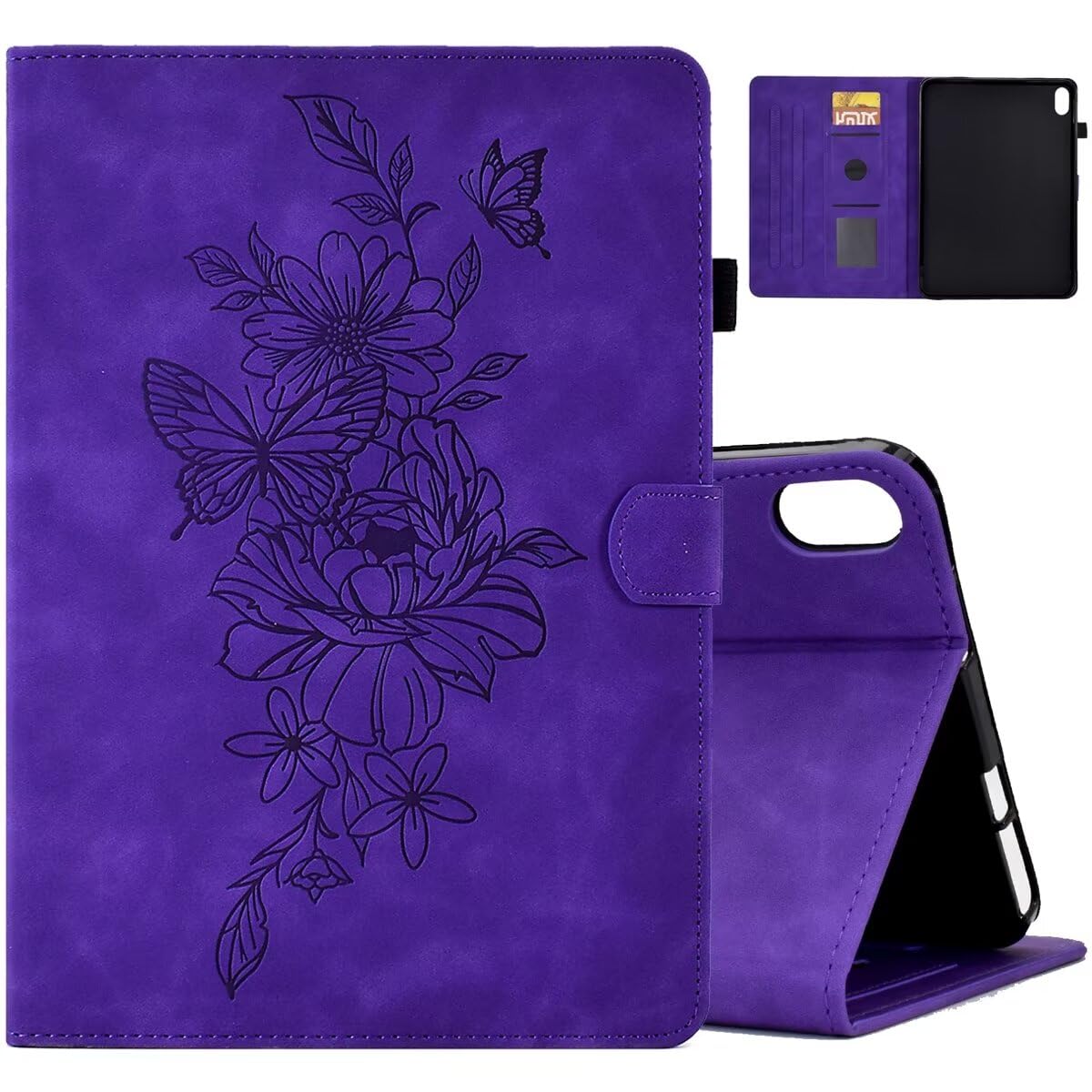 MonsDirect Premium Soft Suede Leather Case for iPad Mini 6 (2021) 8.3 Inch - Multi-Angle Stand Folio Cover with Auto Wake/Sleep, Pen Holder & Card Slots - Perfect for Work, Travel & Home Use (Purple)
