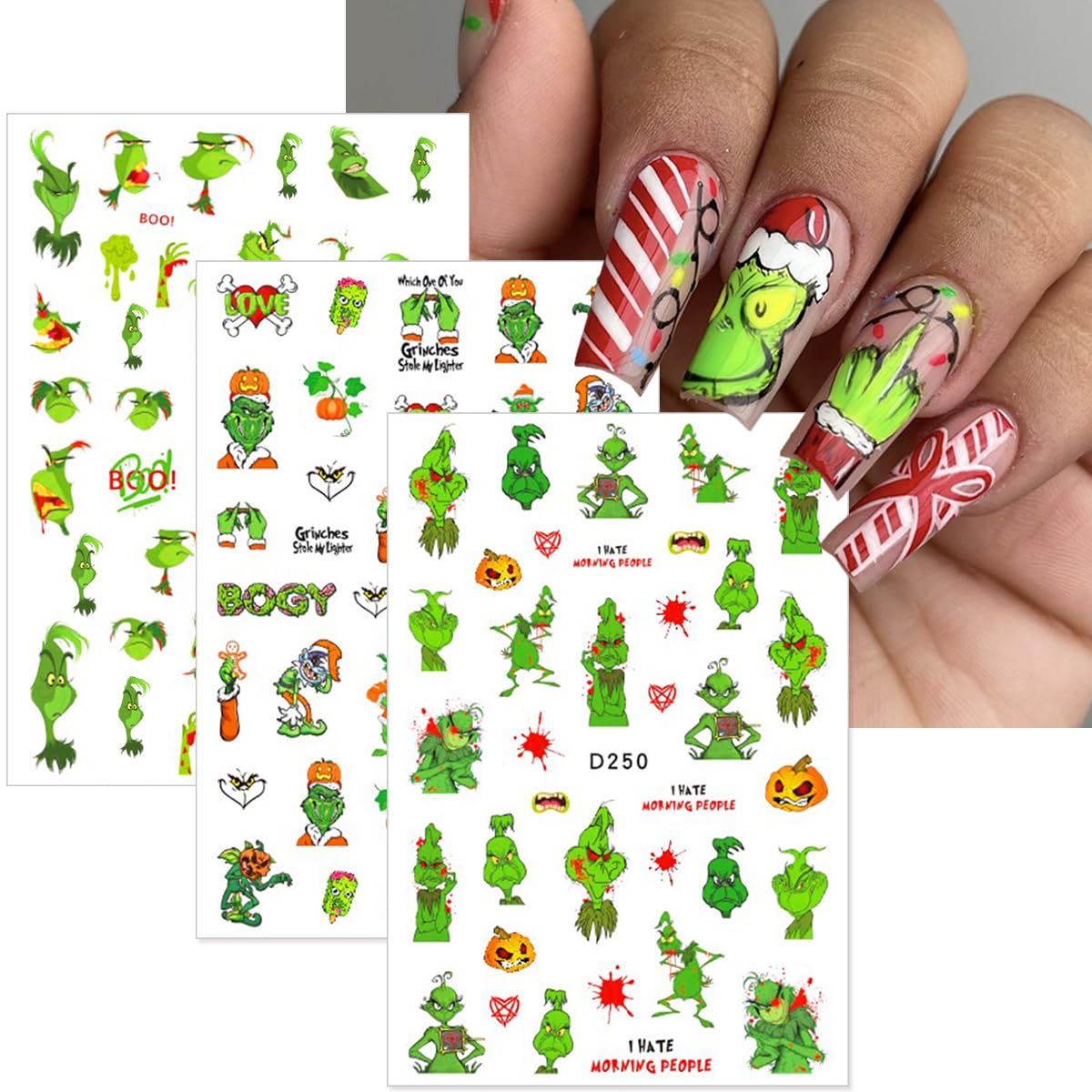 6 Sheets Christmas Nail Art Stickers - 3D Self-Adhesive Snowflake & Cute Cartoon Nail Decals for Women | Winter Holiday Manicure Supplies & Decorations | Perfect for Xmas Parties, Gift Giving & Festive Nail Designs