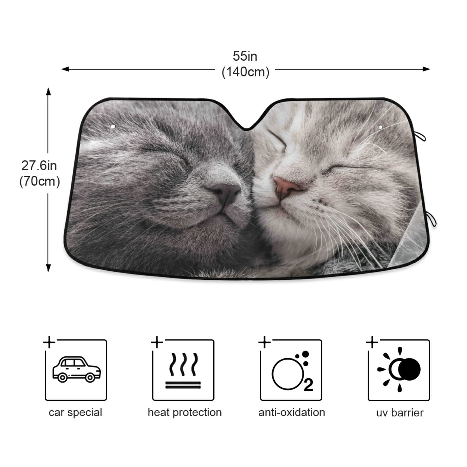 Happy Kittens Car Windshield Sun Shade - UV Reflective Sun Visor Cover for Cars, Trucks & SUVs | Foldable Sunshade to Keep Your Vehicle Cool | Perfect for Road Trips, Parking & Summer Protection