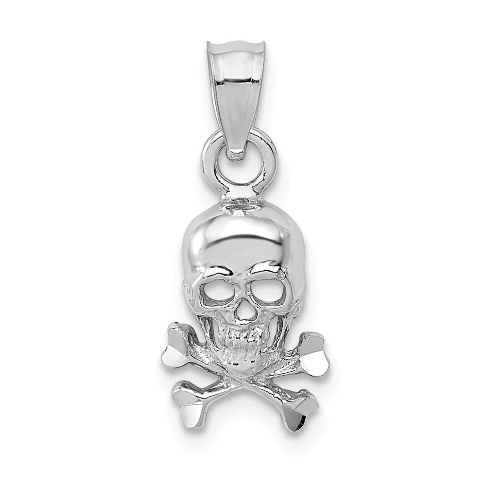 14K Solid White Gold Skull and Crossbones Pendant Necklace for Men - Gothic Jewelry, Punk Style Accessory, Perfect for Halloween, Biker Gangs & Rock Fashion