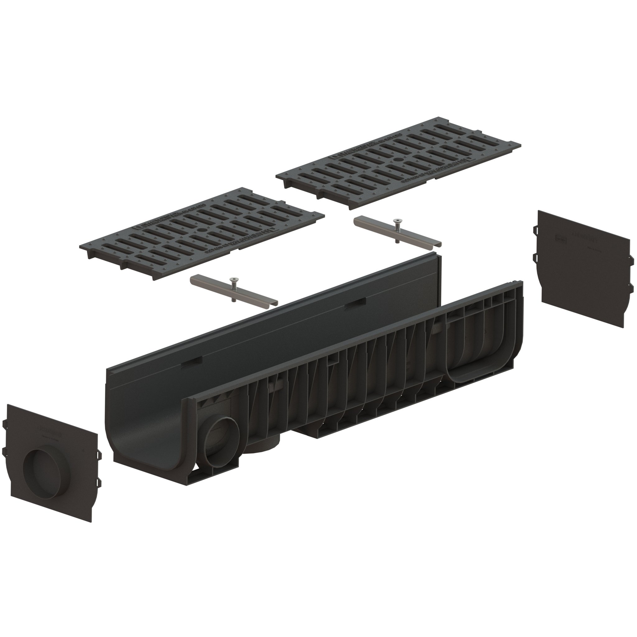 Vodaland 8 Inch Trench Drain with Cast Iron Grate - Heavy Duty Slotted Drainage System for Driveway, Patio & Pool Areas - Model PC8540