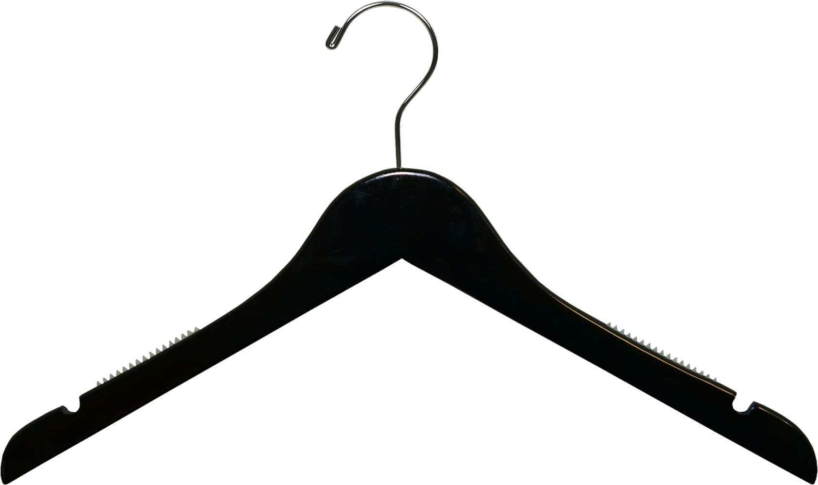 Space Saving 15.5 Inch Black Wooden Top Hangers with Non-Slip Shoulder Grips, Chrome Swivel Hook & Notches - Set of 100 by The Great American Hanger Company | Perfect for Closet Organization, Retail Stores & Travel Packing