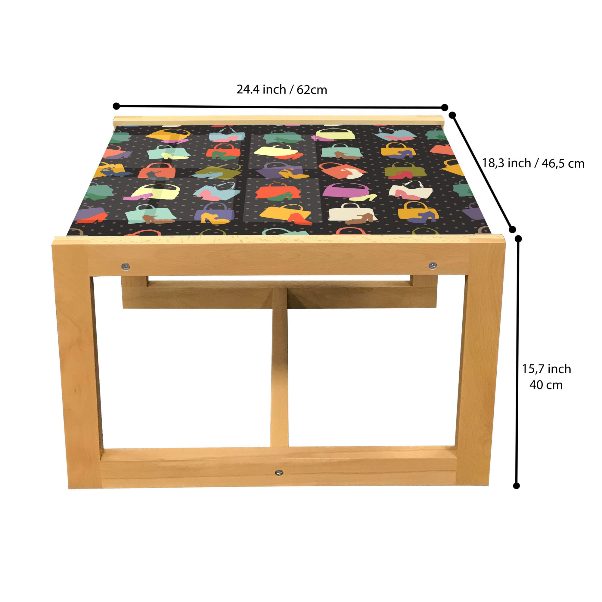 Ambesonne Retro Coffee Table - Women Shoes & Bags Design, Wooden Frame for Office & Dorm Decor