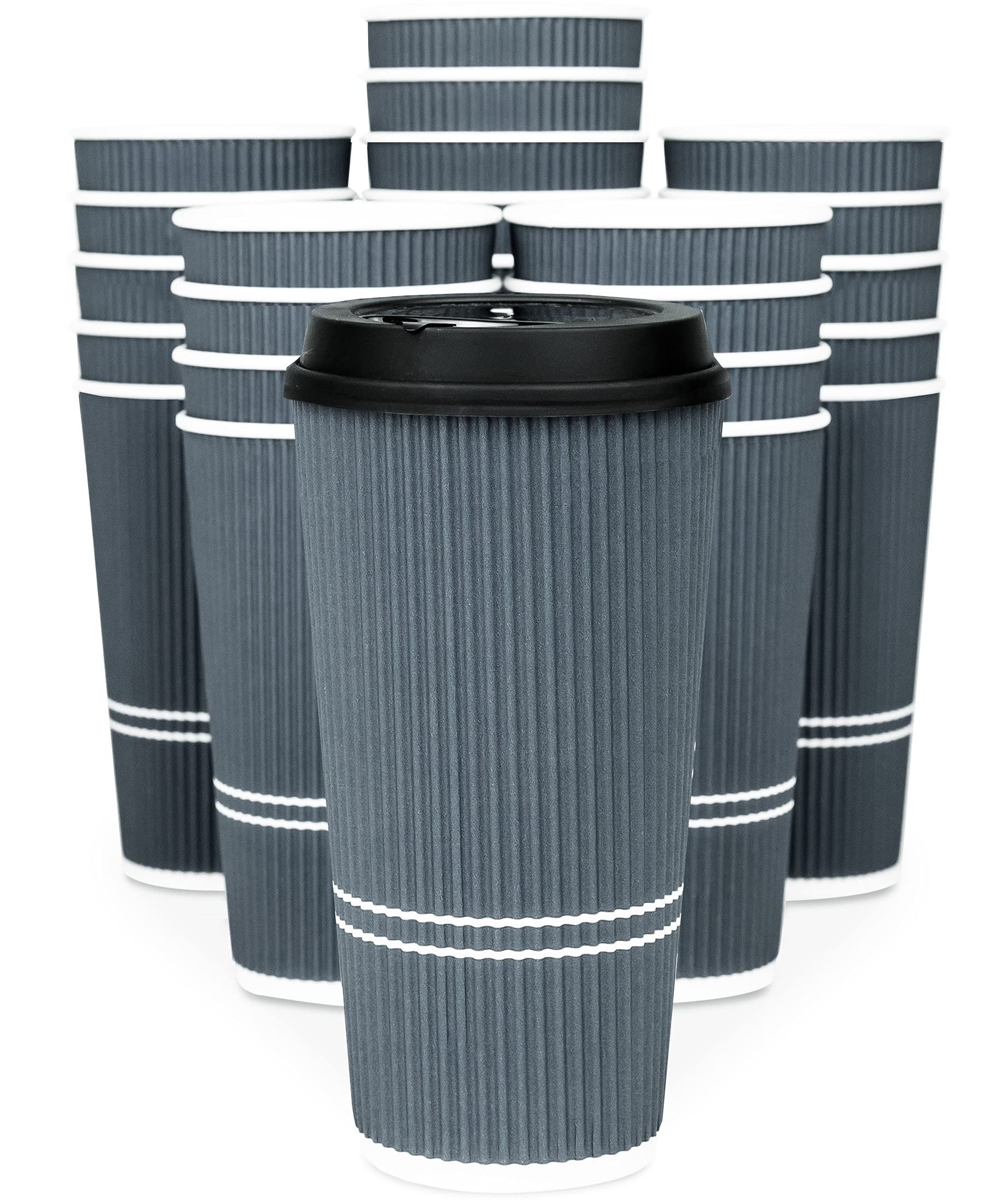 22 oz Disposable Coffee Cups with Lids - Insulated Travel To-Go Paper Cups for Hot & Cold Beverages | No Sleeve Needed | Dusk Grey (50 Pack) - Perfect for Coffee Shops, Office, Road Trips & Outdoor Events