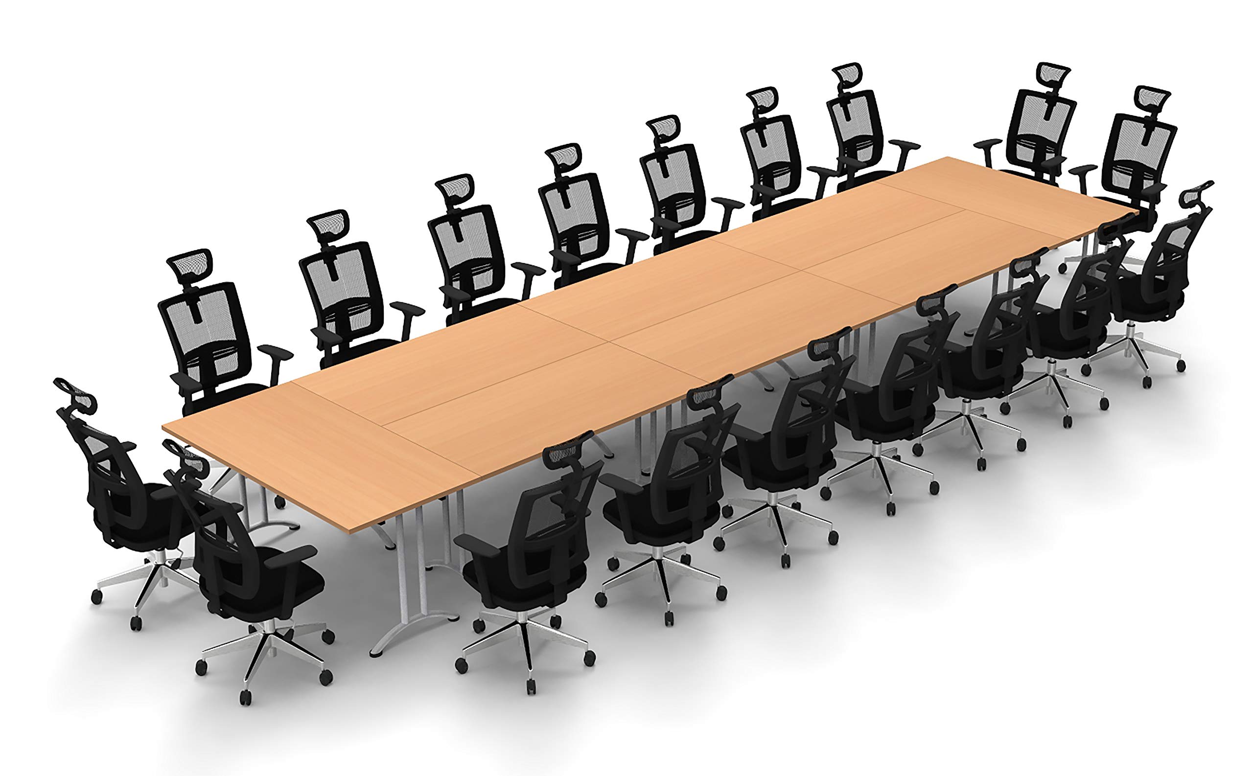 18-Person Conference Table - Large Meeting & Seminar Table for Compact Spaces - Model 5915 with 8-Piece Group in Natural Beech - Commercial Grade, Ready-to-Use (Seating Not Included) - Perfect for Office Meetings, Team Collaborations & Conference Rooms