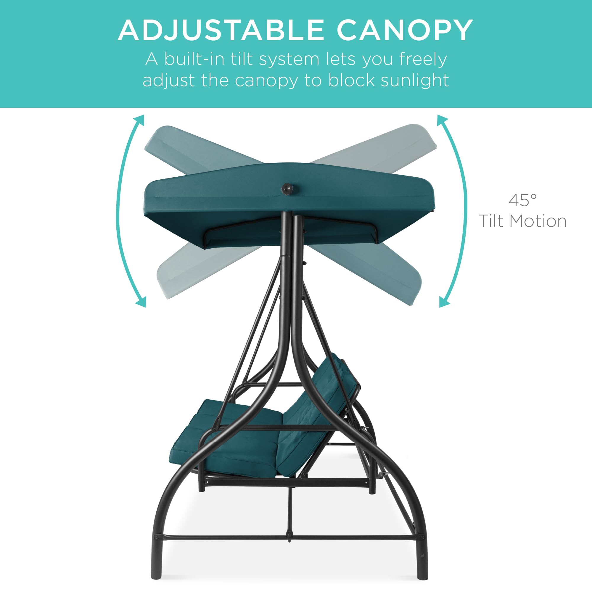 Best Choice Products 3-Seat Outdoor Canopy Swing Glider with Adjustable Shade & Removable Cushions - Patio Hammock Lounge Chair for Porch, Backyard, Garden - Peacock Blue - Perfect for Relaxing, Lounging & Outdoor Entertaining