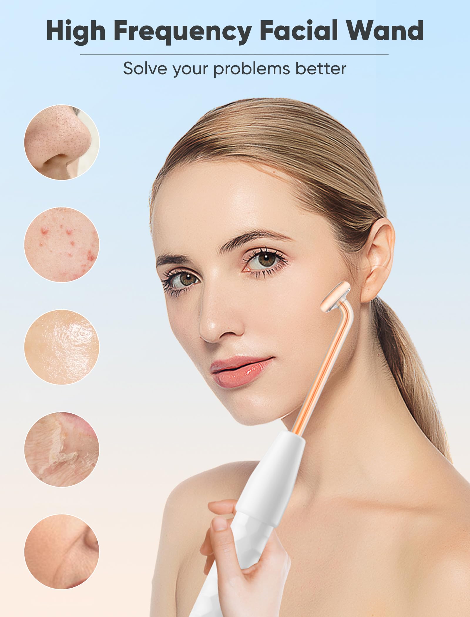 High Frequency Facial Wand - Portable Skincare Device for Acne, Wrinkles & Glowing Skin - Perfect for Home Spa & Professional Use