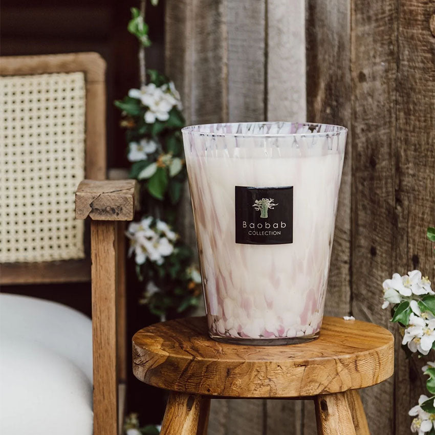 Baobab Collection White Pearls Scented Candle - Luxury Home Fragrance for Relaxation & Romantic Ambience - Perfect for Bedroom, Bathroom & Spa Decor