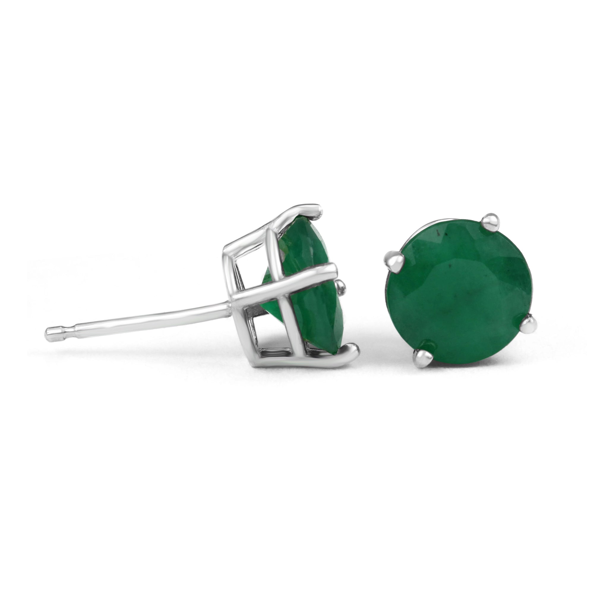2.15tcw 7mm Round Natural Emerald Stud Earrings in 925 Sterling Silver - Perfect for Weddings, Parties & Everyday Elegance