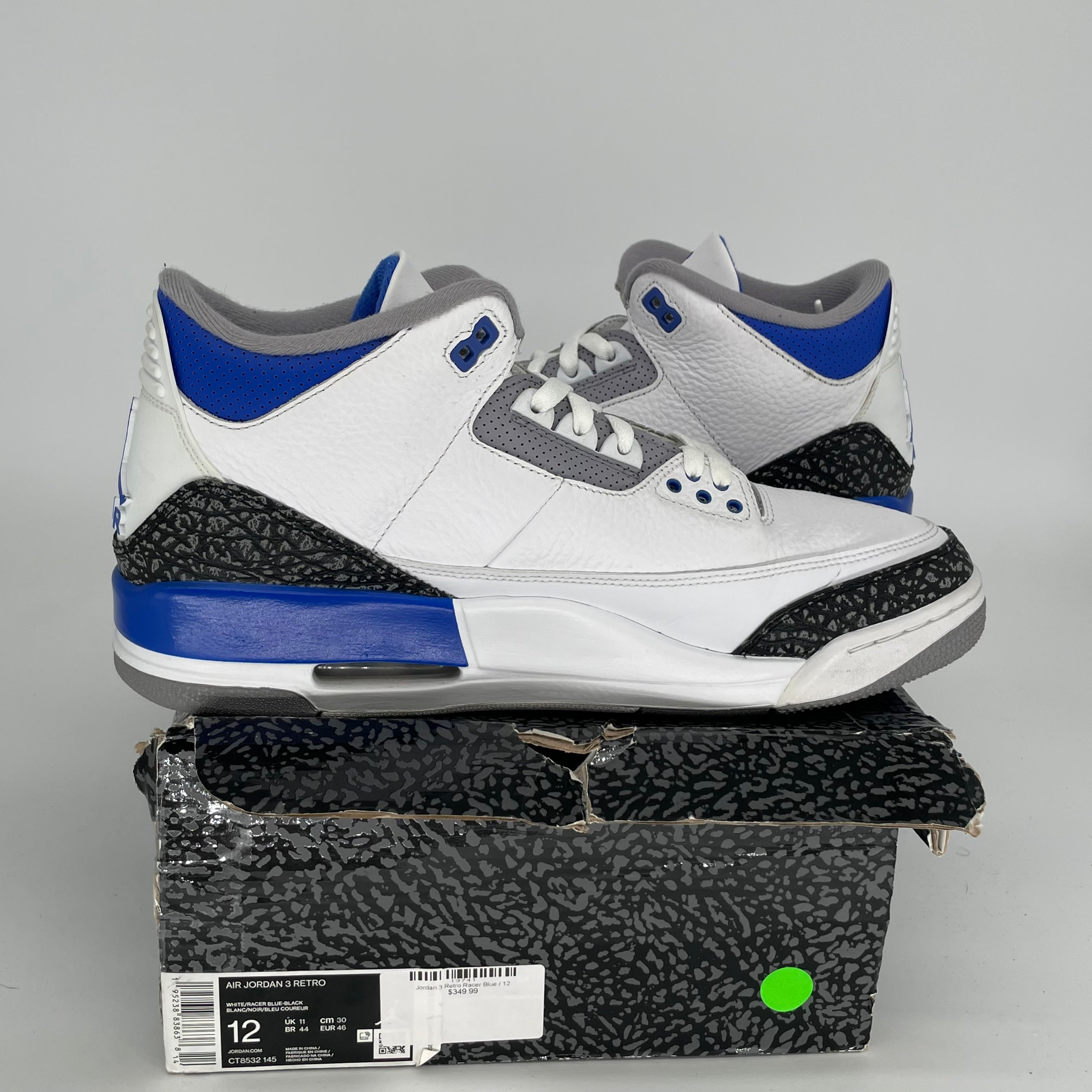 Original Title: AIR JORDAN 3 RACER BLUE SIZE 12 CT8532 145   Optimized Title: **Air Jordan 3 Retro Racer Blue Men's Basketball Shoes Size 12 - CT8532-145 | Stylish Sneakers for Casual Wear, Sports & Street Fashion**