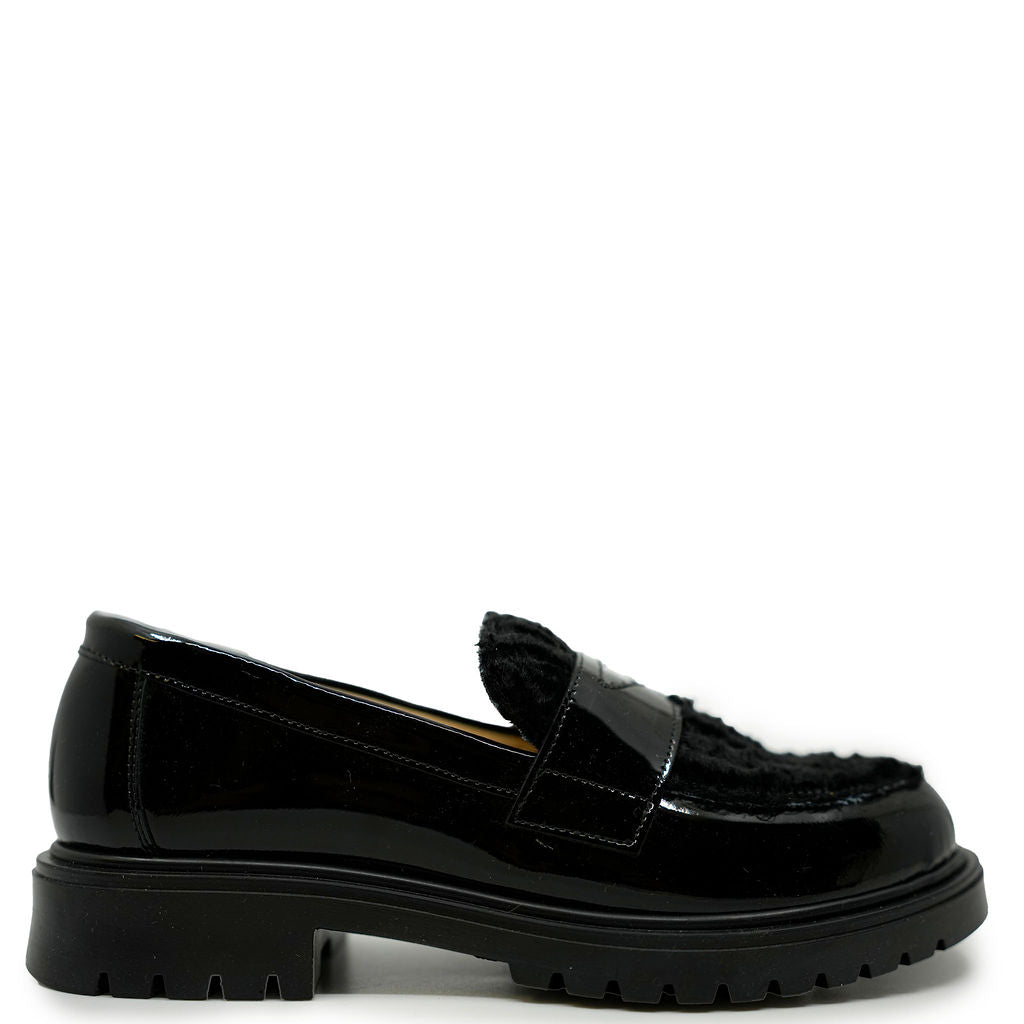 Andanines Black Patent Shearling Penny Loafers - Stylish & Comfortable Slip-On Shoes for Men & Women | Perfect for Office, Casual Outfits & Winter Wear