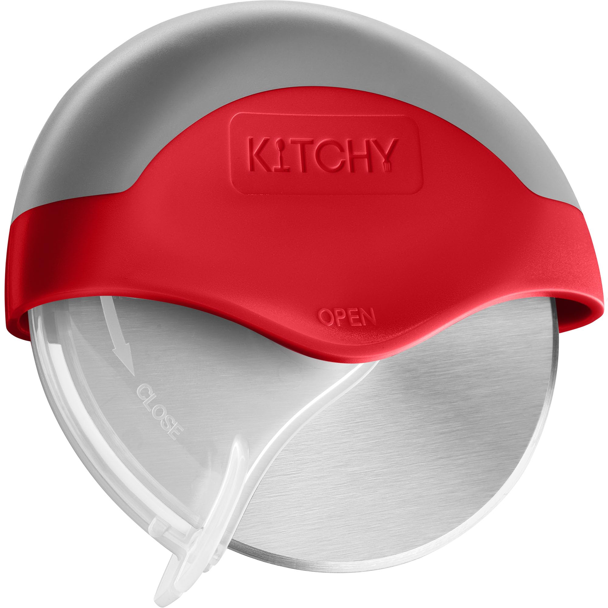 Premium Kitchy Pizza Cutter Wheel with Protective Blade Cover - Sharp Stainless Steel Blade, Ergonomic Non-Slip Handle for Easy Slicing (Red) - Perfect for Homemade Pizza, Pasta, Dough Cutting & Kitchen Prep