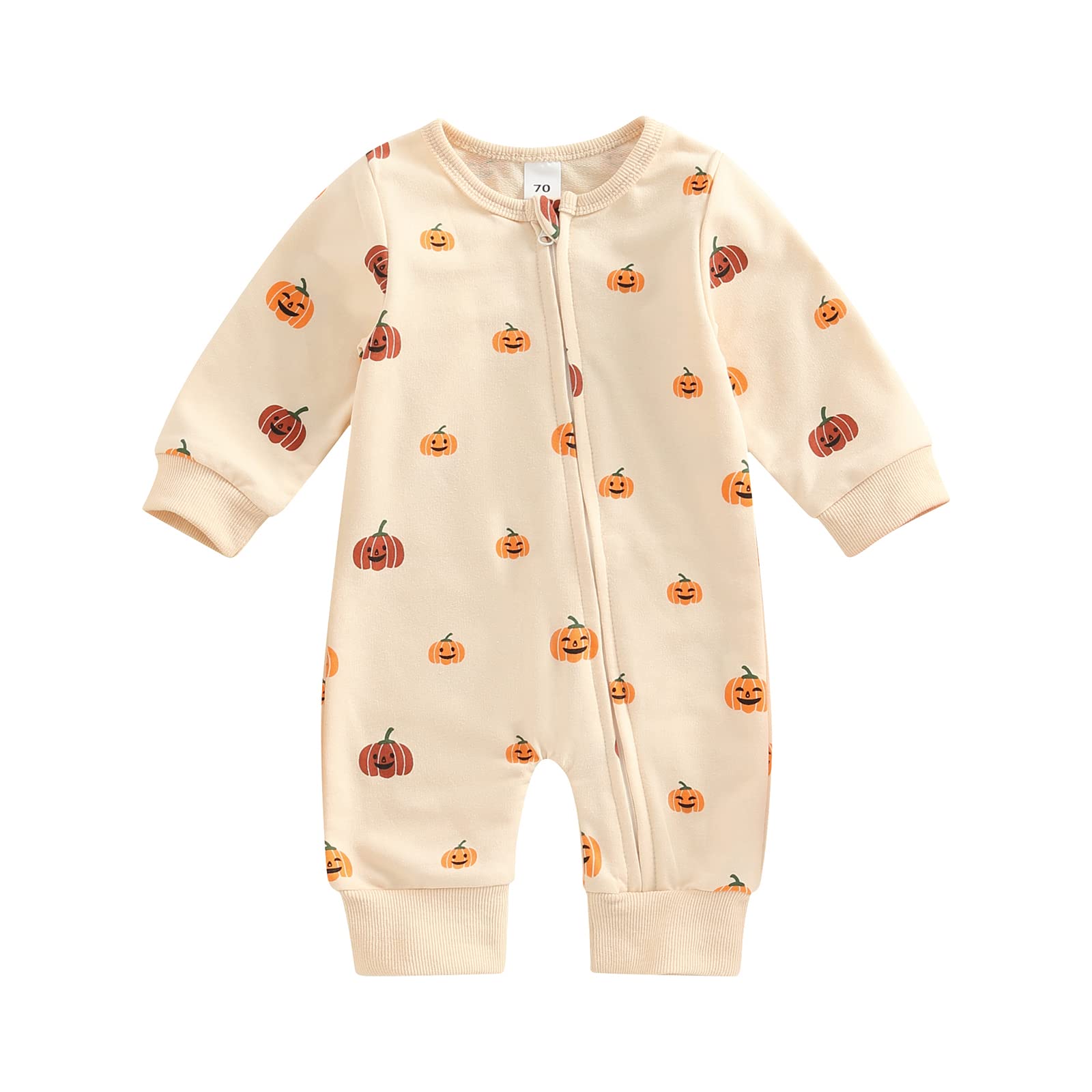 Adorable Halloween Pumpkin Romper for Newborn Baby Boys & Girls - Long Sleeve Zipper Onesie Jumpsuit | Perfect for Trick-or-Treating, Photo Shoots & Fall Festivals