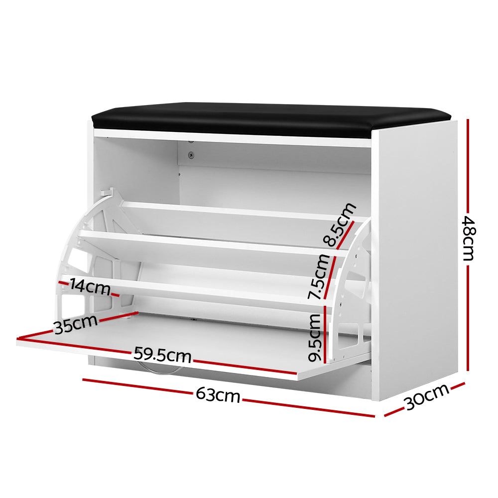 Artiss White Shoe Cabinet Bench with 15-Pair Storage Drawer - Entryway Shoe Organizer for Hallway & Closet Organization