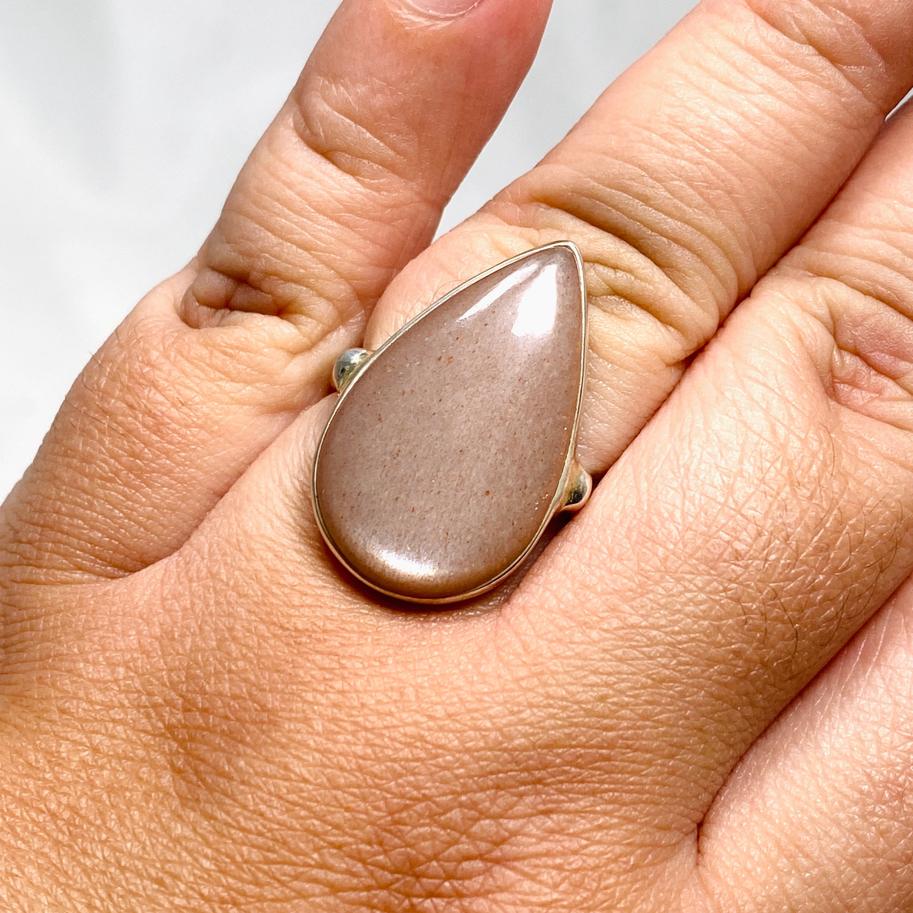Natural Peach Moonstone Teardrop Ring - Size 11 Silver Jewelry KRGJ2200 | Elegant Boho Gift for Women, Perfect for Weddings & Date Nights
