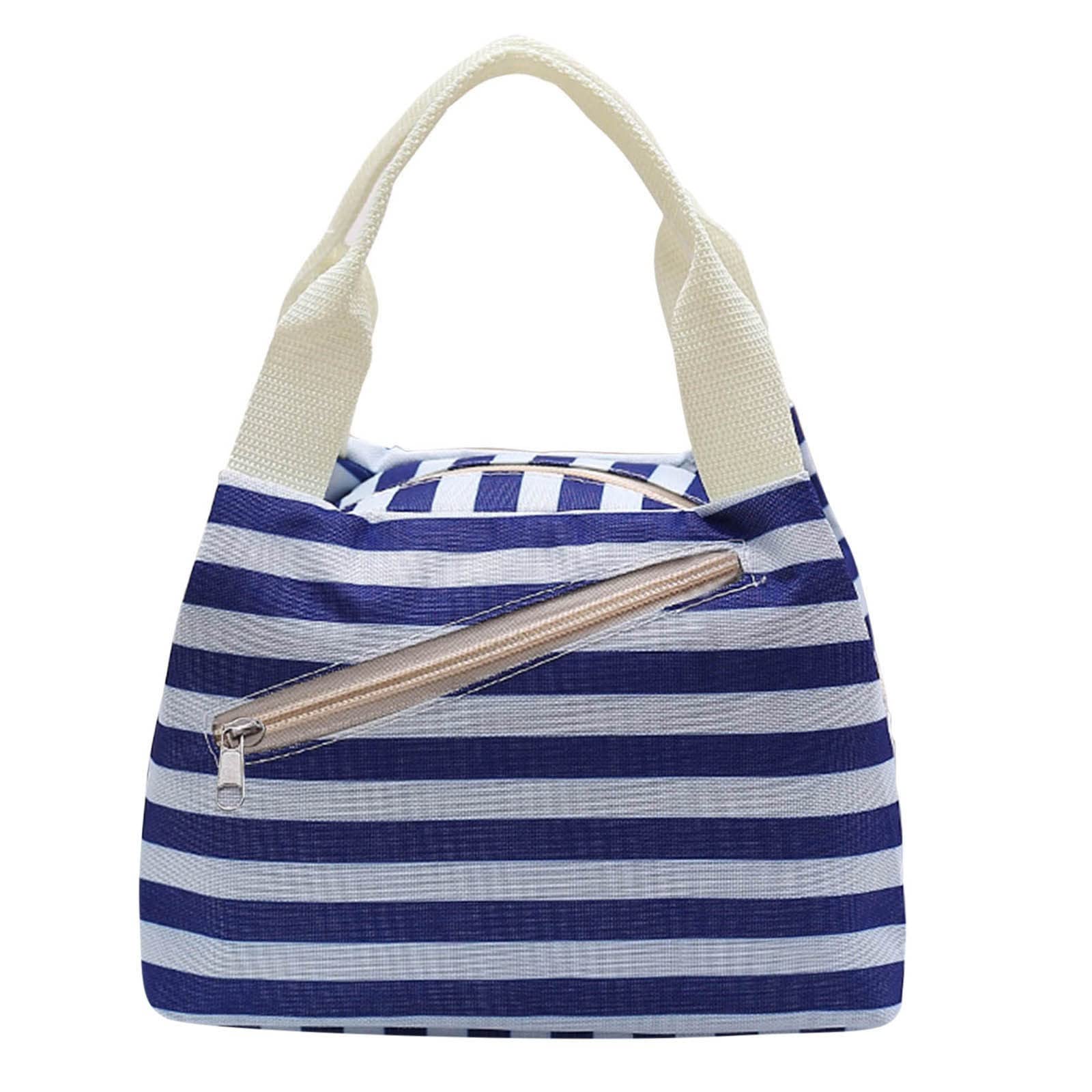 Qwent Insulated Lunch Bag - Stylish Printed Stripes Messenger Bag for Work, School & Grocery Shopping - Reusable & Eco-Friendly Lunch Box Bag