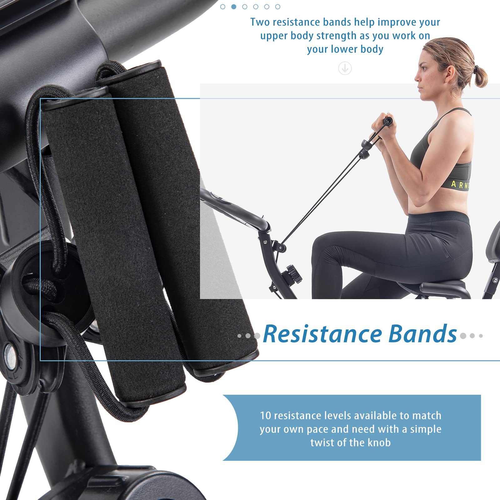 Foldable Exercise Bike for Home & Office - Adjustable Upright/Recumbent X-Bike with 10-Level Magnetic Resistance, Arm Bands & Backrest (350LBS Capacity) - Perfect for Cardio Workouts, Small Spaces & Home Gym Fitness - White & Metal Frame
