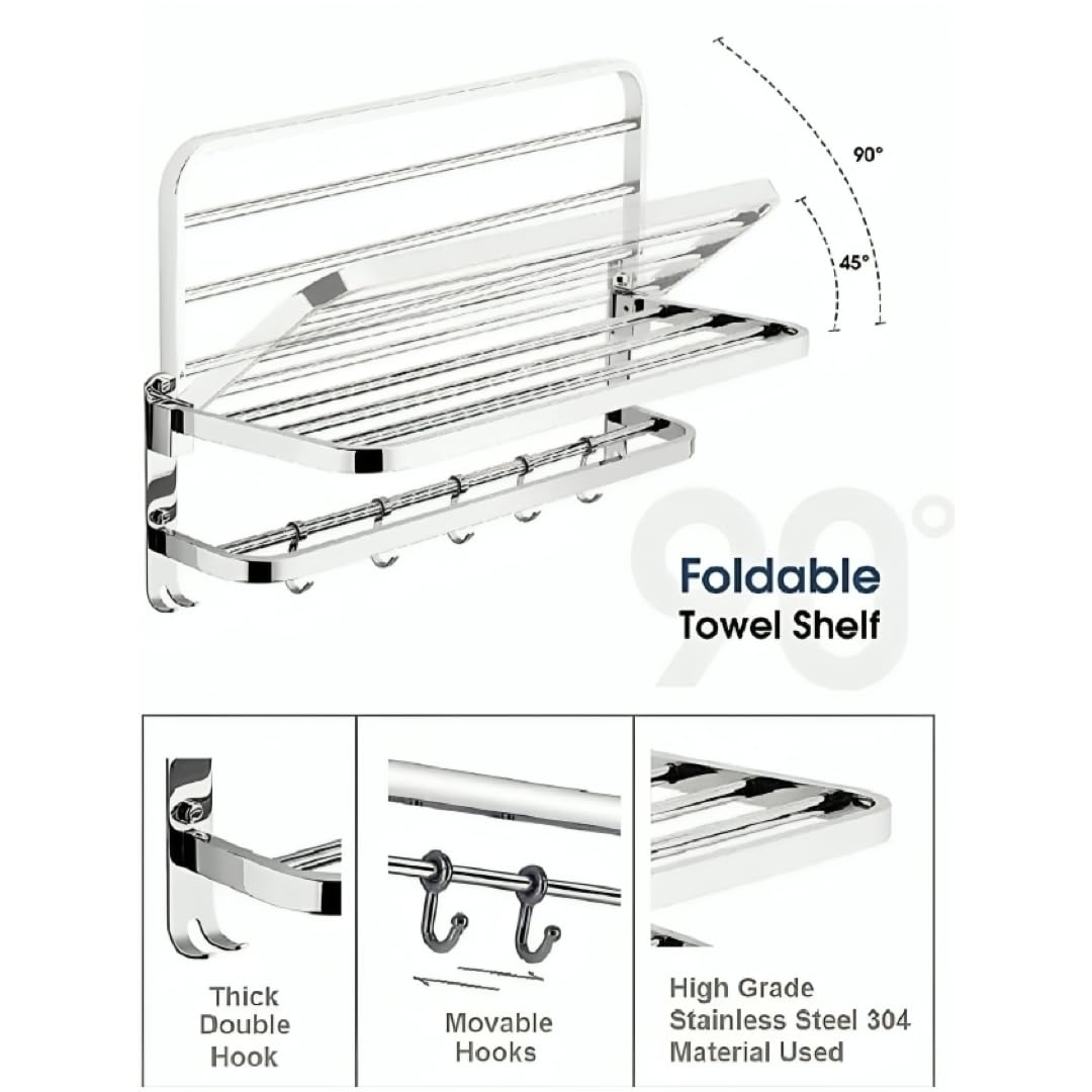 24 Inch Foldable Bathroom Towel Rack - Space Saving Wall Mounted Towel Holder & Stand for Bath, Kitchen, Laundry Room - Perfect for Small Spaces & Organizing Wet Towels