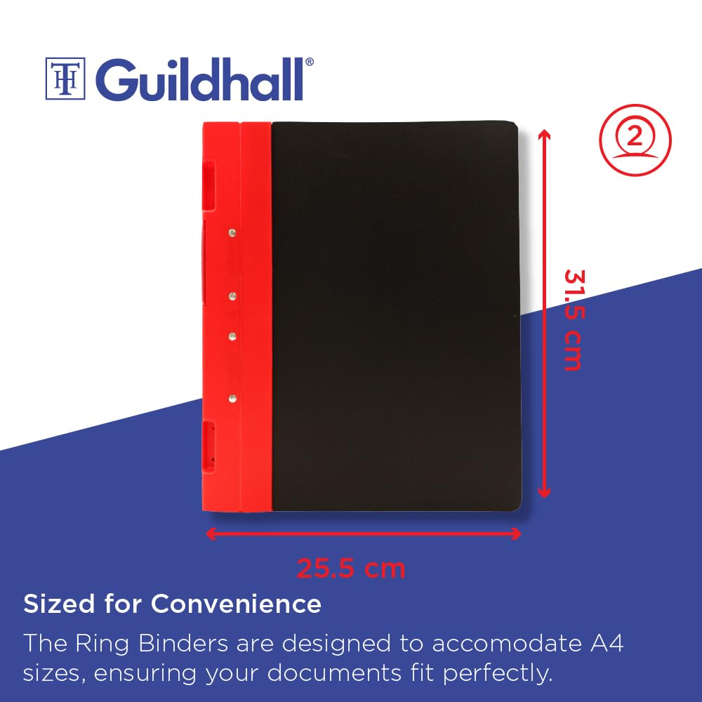 Exacompta Guildhall Ergogrip 2-Ring A4 Binder - Red | Durable School & Office Supplies for Organizing Documents & Presentations