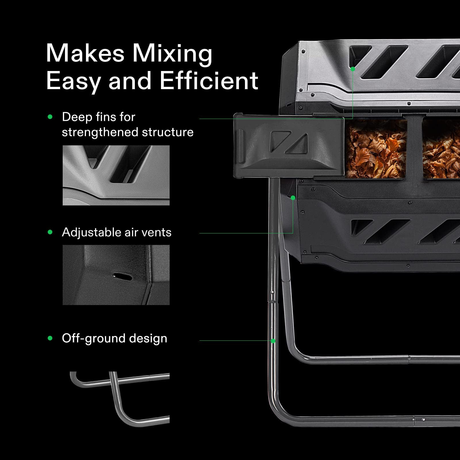 160L Large Outdoor Compost Bin - Dual Chamber Tumbling Composter with Rotating Design for Organic Waste | Perfect for Backyard Gardening, Eco-Friendly Composting & Sustainable Living