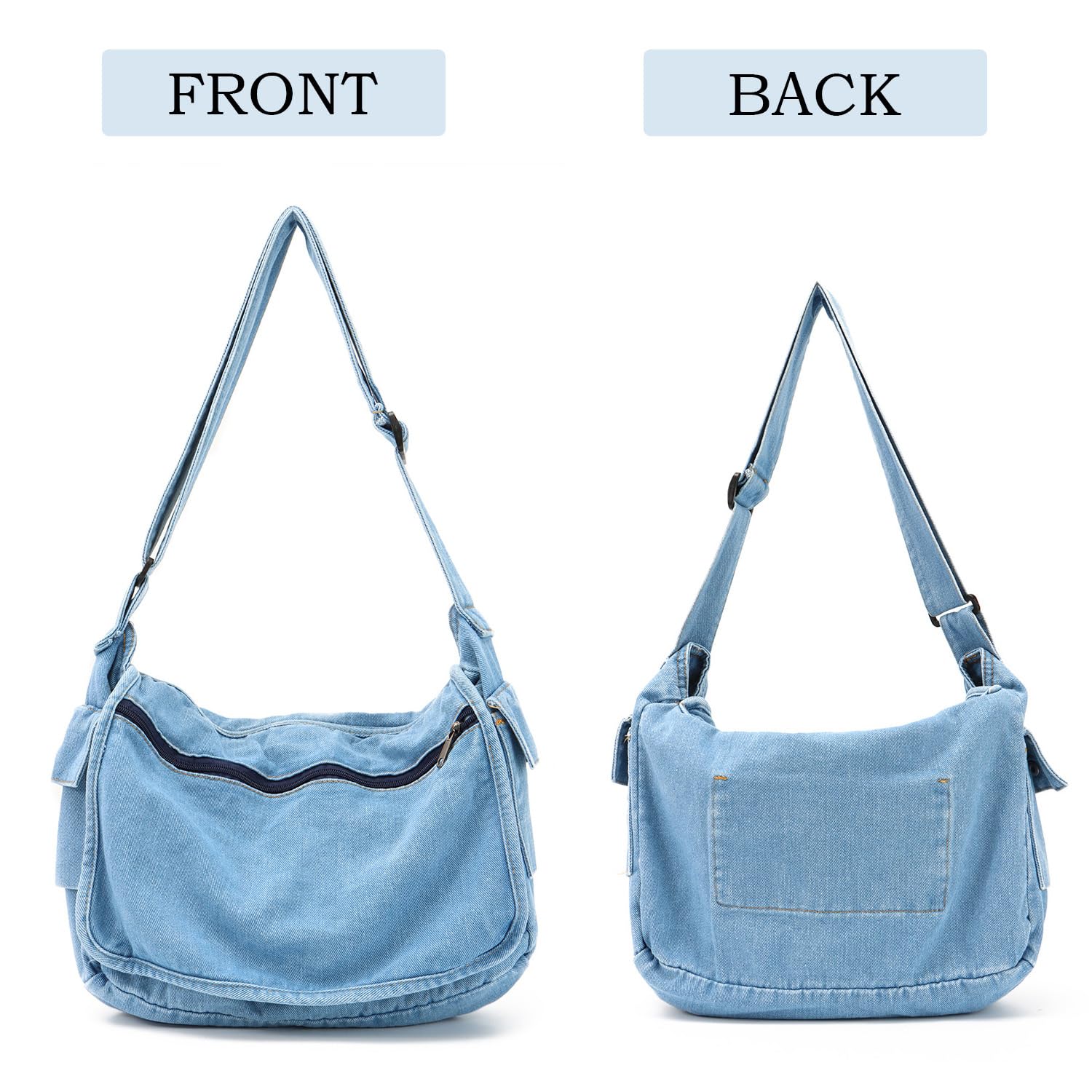 Vintage Denim Hobo Purse & Canvas Messenger Shoulder Bag - Large Retro Crossbody Satchel for Women & Men | Perfect for Casual Outings, Travel & Everyday Use