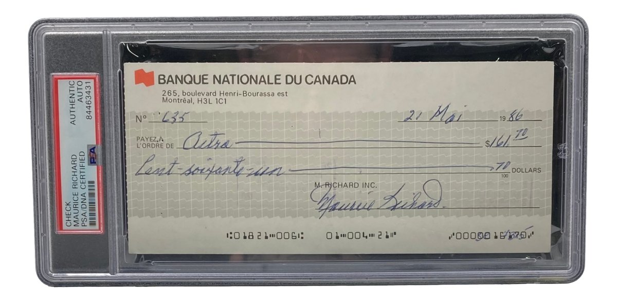 Authentic Maurice Richard Signed Montreal Canadiens Bank Check #635 - PSA/DNA Certified Hockey Memorabilia - Perfect for Sports Collectors & NHL Fans Display