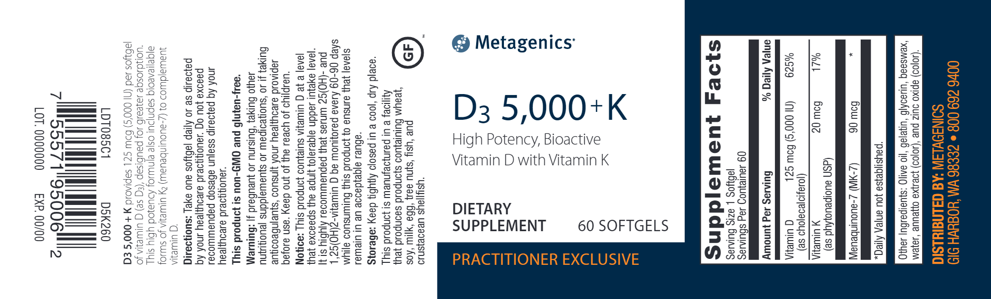 Meta D3 5000 IU Vitamin D3 Supplement - 60 Softgels for Immune Support & Bone Health - Perfect for Daily Wellness & Indoor Lifestyle