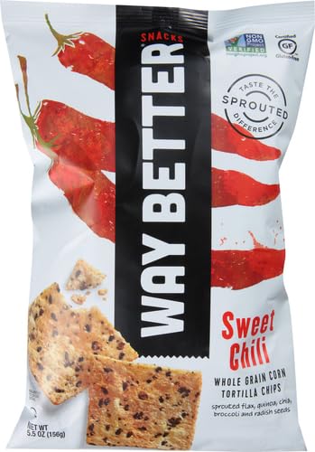 Way Better Snacks Sweet Chili Tortilla Chips - Gluten Free, Non-GMO, Vegan Snack - 5.5oz Bag - Perfect for Parties, Movie Nights & Healthy Snacking