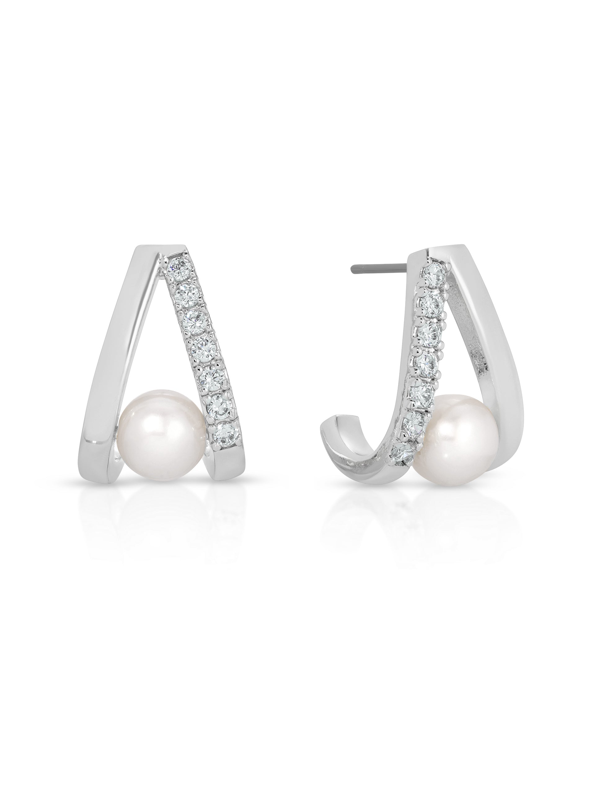 Elegant Pavé and Pearl Earrings for Women - Sterling Silver Dainty Studs - Perfect for Weddings, Parties & Everyday Wear