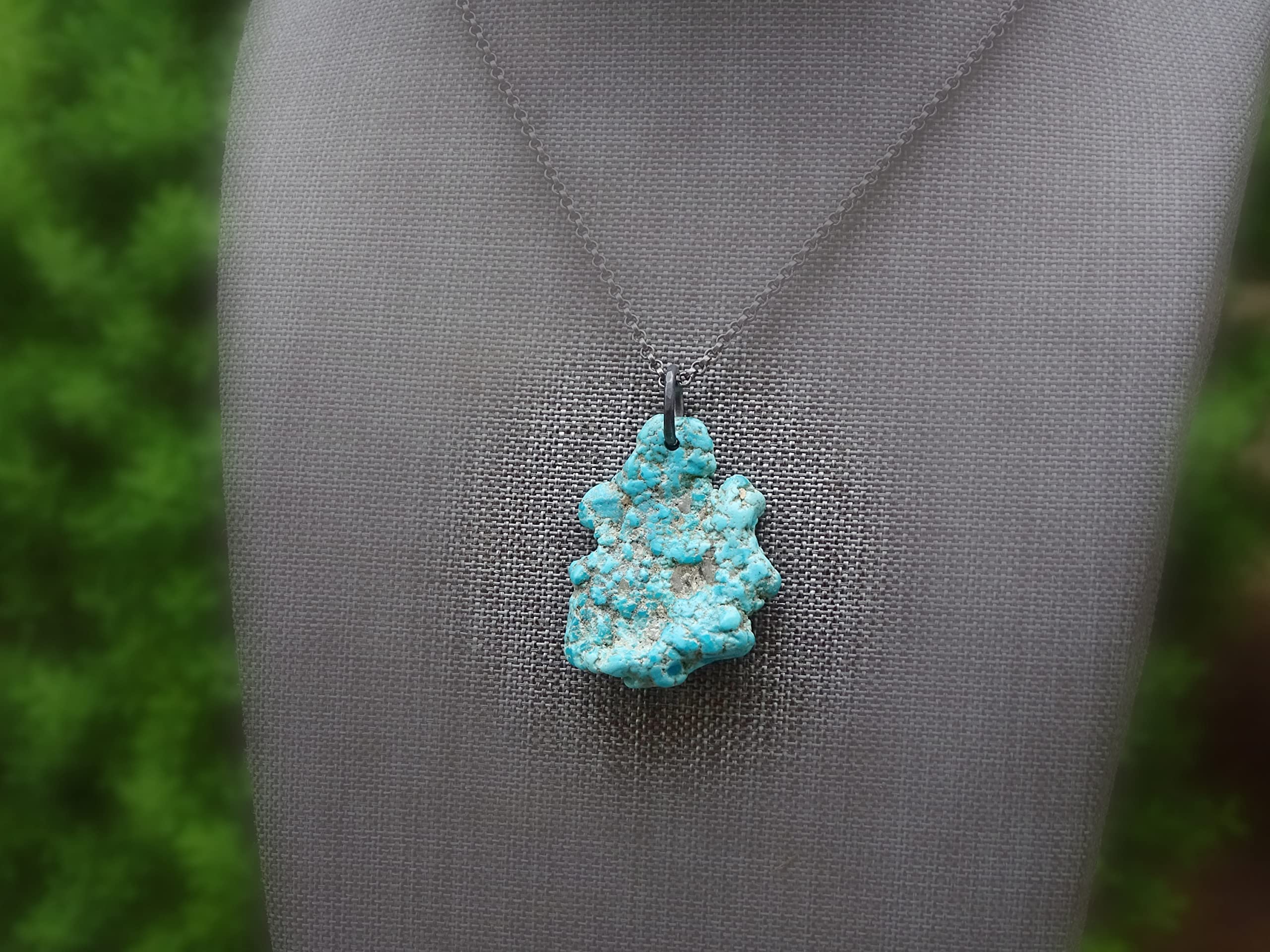 Natural Big Turquoise Pendant Necklace for Men - Raw Sleeping Beauty Turquoise Nugget in Sterling Silver - Perfect for Casual Wear, Gifts & Boho Style