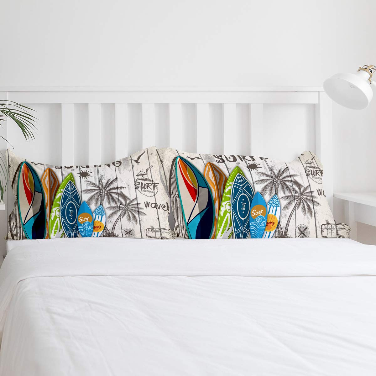 3-Piece Queen Size Floral Surfboard & Palm Tree Duvet Cover Set with Zipper Closure - Summer Wave Black Bedding for Kids, Teens & Adults | Perfect for Beach-Themed Bedrooms & Vacation Homes