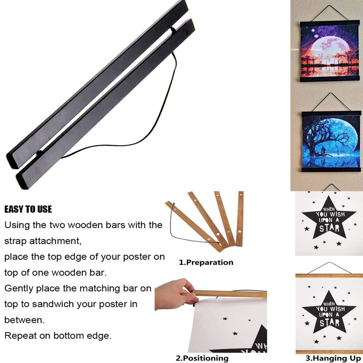 2 Pack 30x40 Inch Magnetic Diamond Painting Frames - Wooden Hanger for Canvas, Photos, Posters, Artwork, Maps & Wall Decor (Black, 12